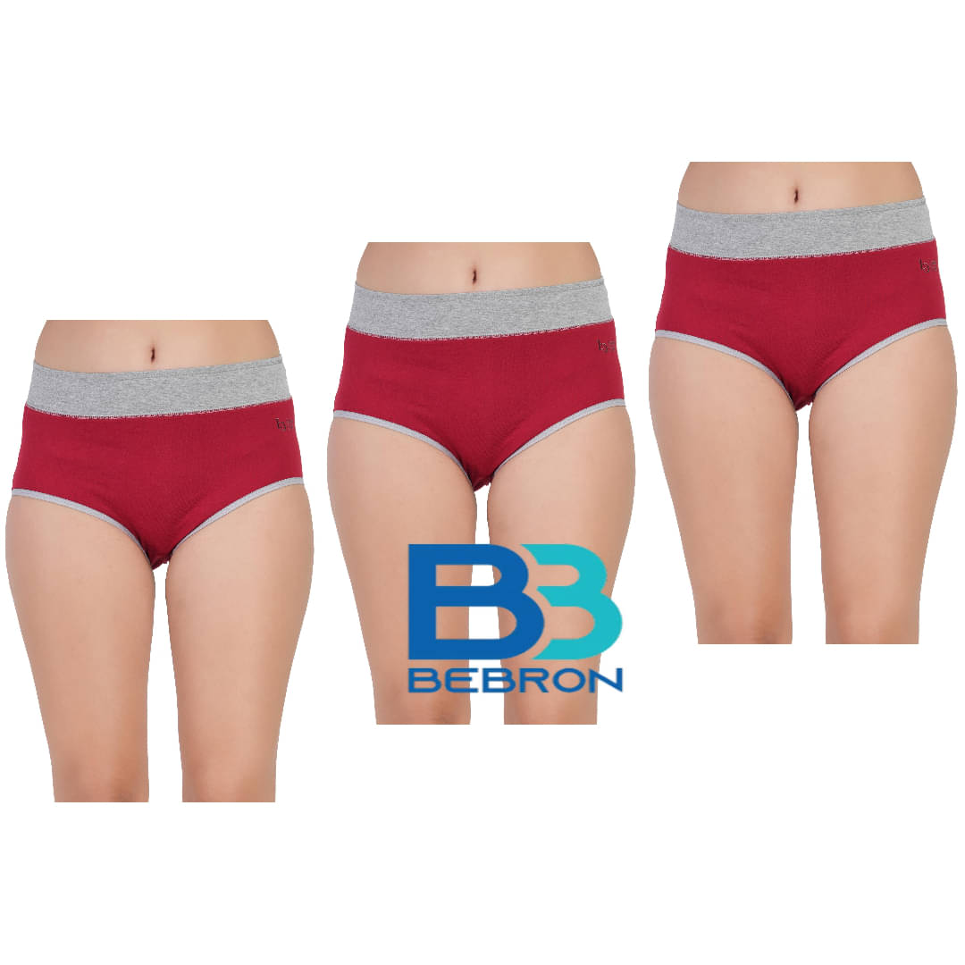     			Bebron Pack of 3 Cotton Lycra Hipster For Women ( Maroon )