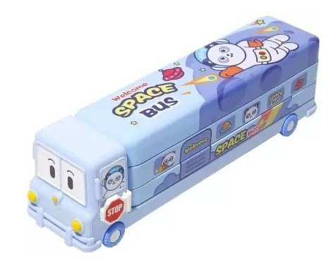     			Eclet 1 pcs Bus Shape Geometry Box(2 Compartment)Pencil Case with Sharpener Pencil Box Cartoon Art Metal Pencil Box  (Set of 1, Blue)