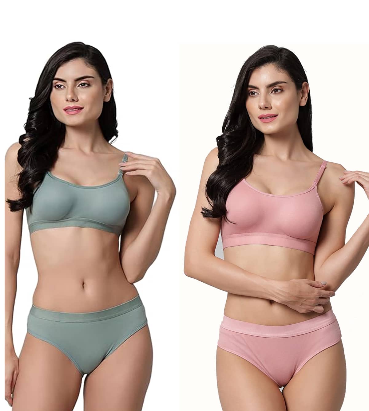 Ishant Pack of 2 Cotton Bra & Panty Set For Women ( Green,Pink )