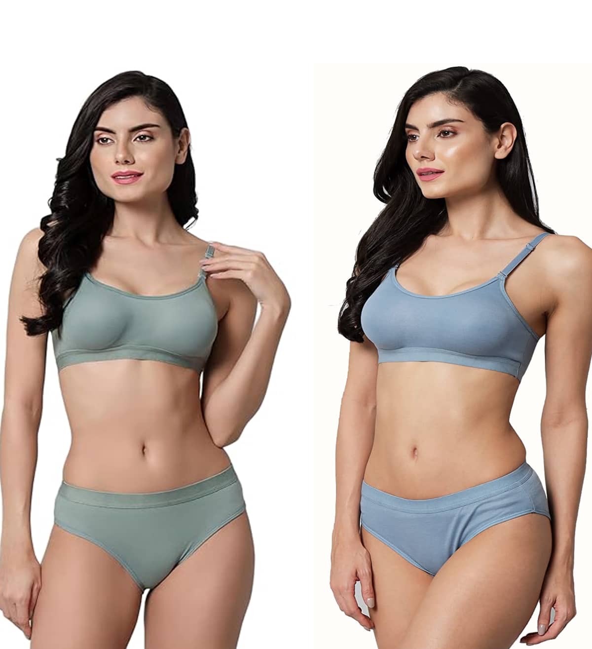 Ishant Pack of 2 Cotton Bra & Panty Set For Women ( Blue,Green )