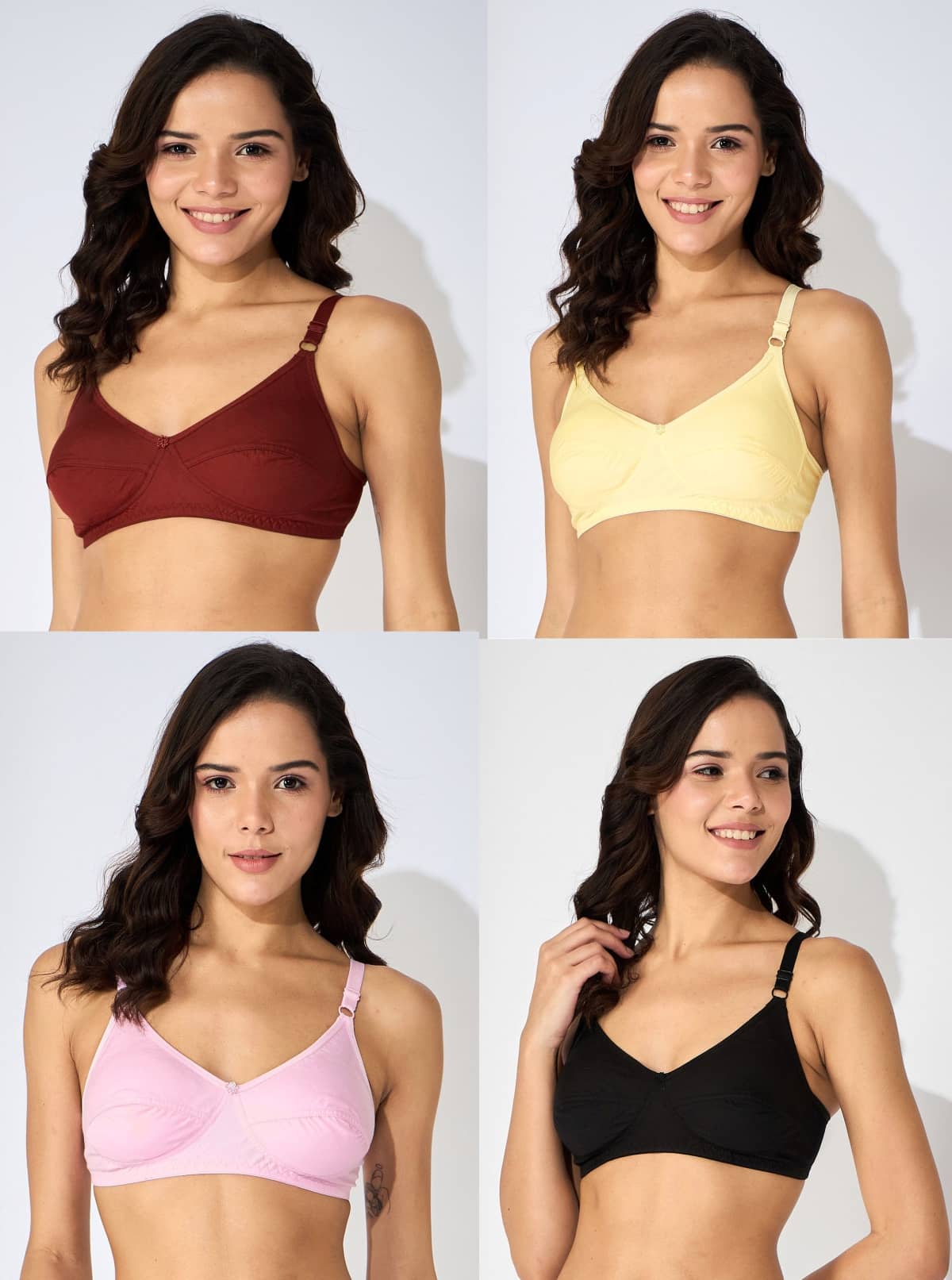 Ishant Pack of 4 Cotton Non Padded Everyday Bra For Women ( Multicolor )