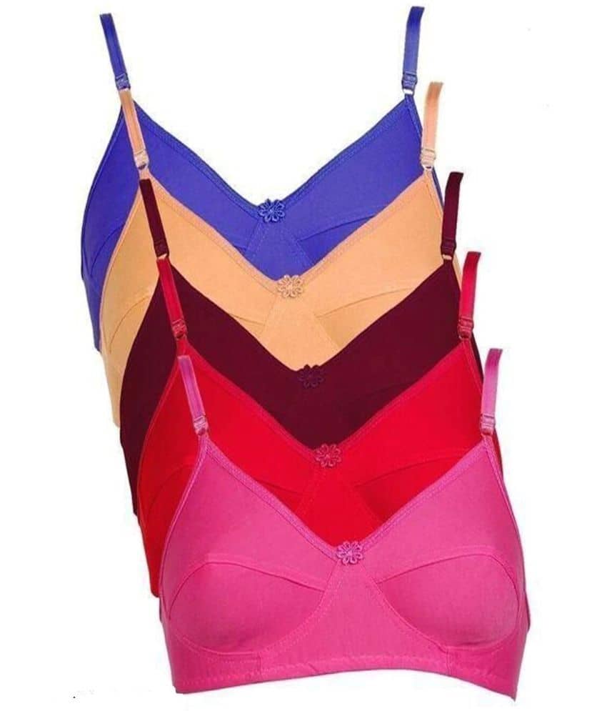 Ishant Pack of 5 Cotton Non Padded Everyday Bra For Women ( Multicolor )