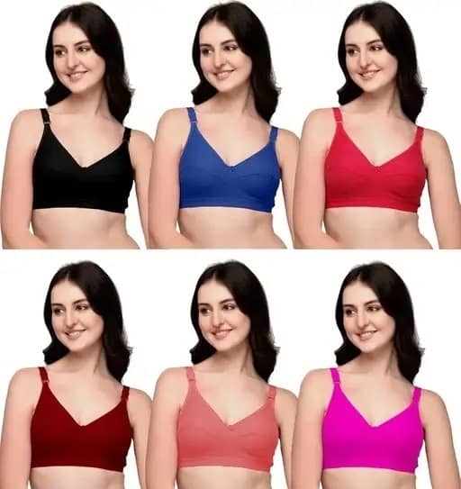 Ishant Pack of 6 Cotton Non Padded Everyday Bra For Women ( Multicolor )