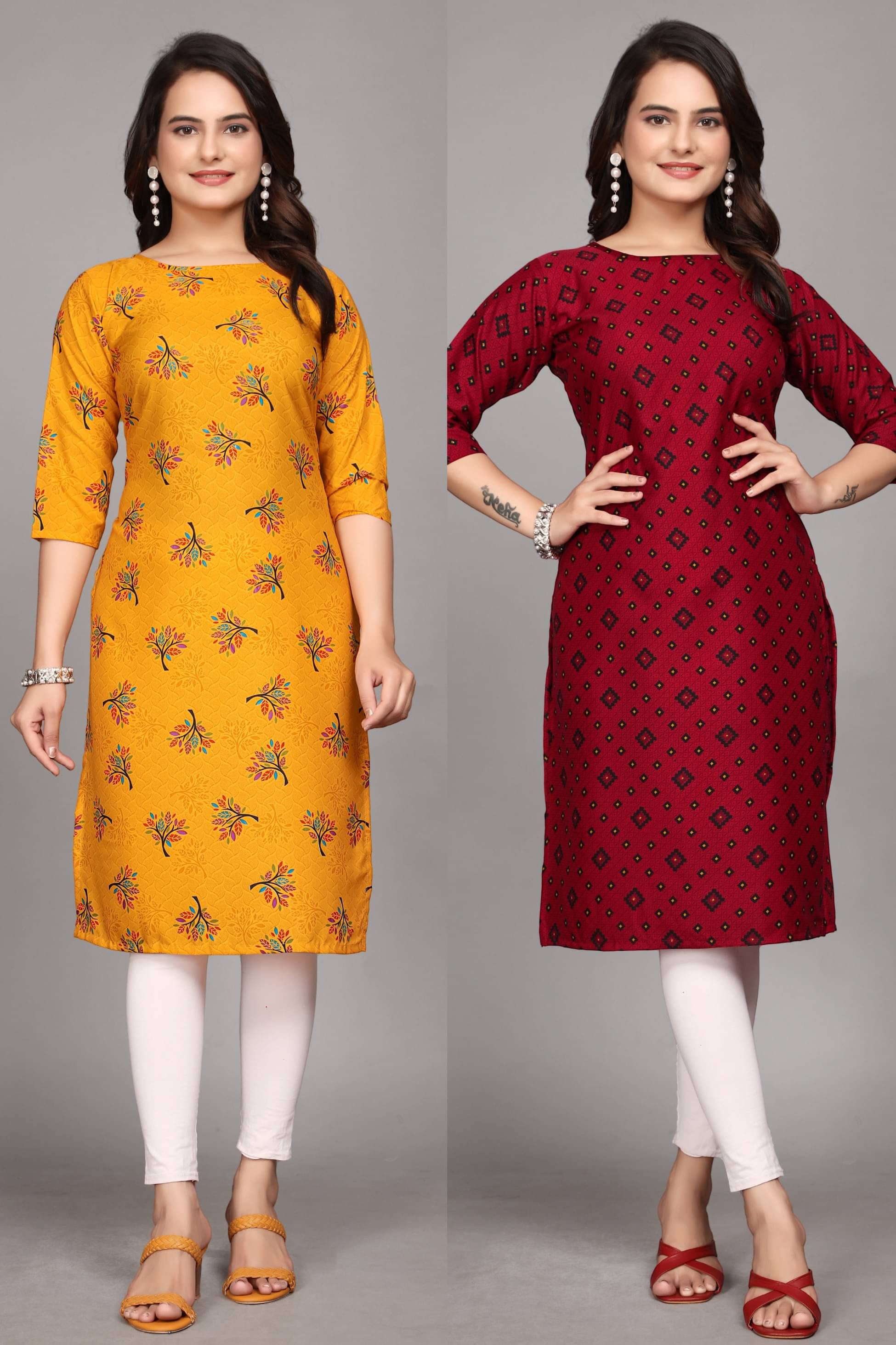     			KALAVRITTA Pack of 2 Crepe Printed Straight Women's Kurti - ( Multicoloured )