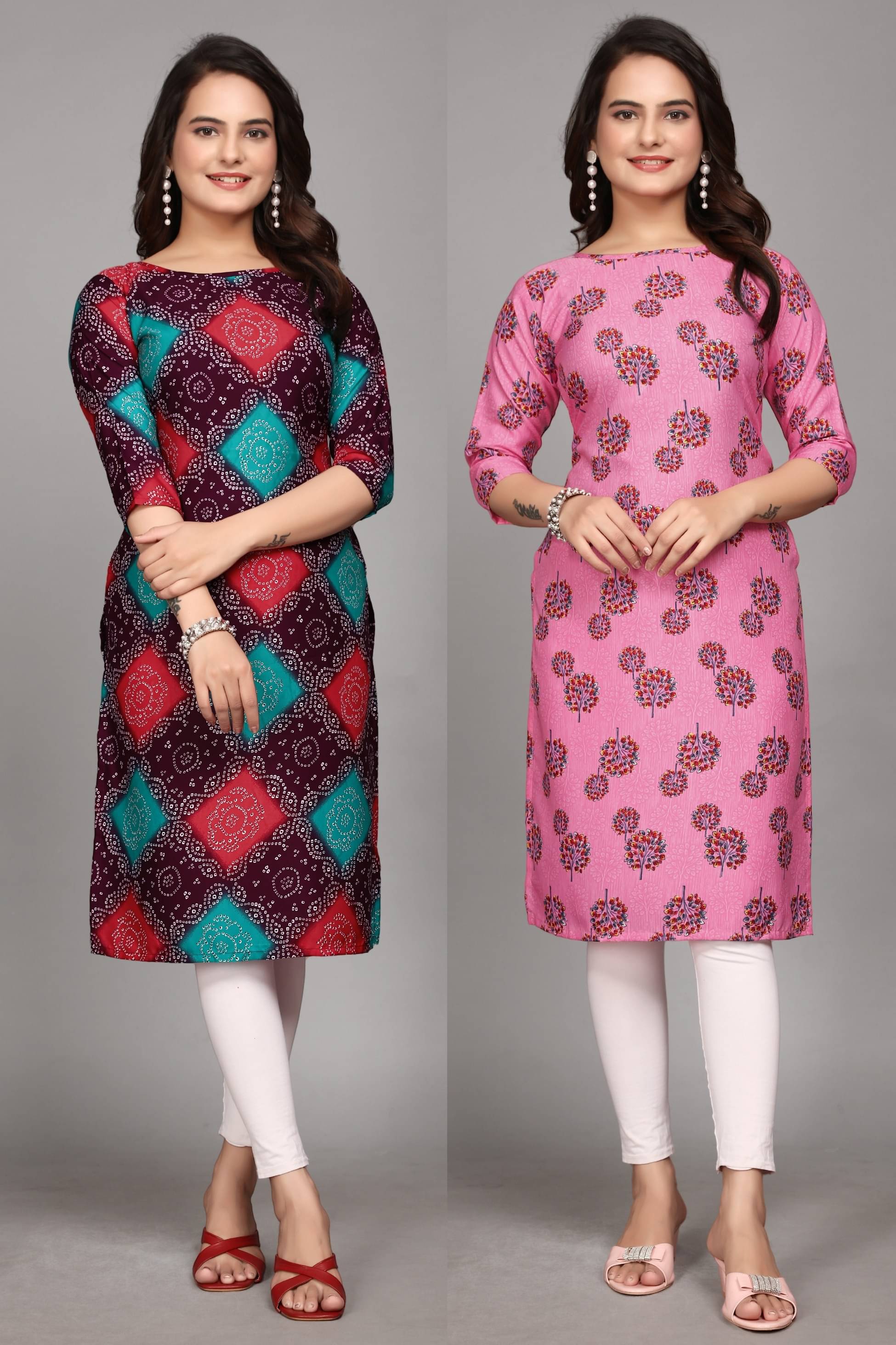 KALAVRITTA Pack of 2 Crepe Printed Straight Women's Kurti - ( Multicoloured ) KALAVRITTA Pack of 2 Crepe Printed Straight Women's Kurti - ( Multicoloured )