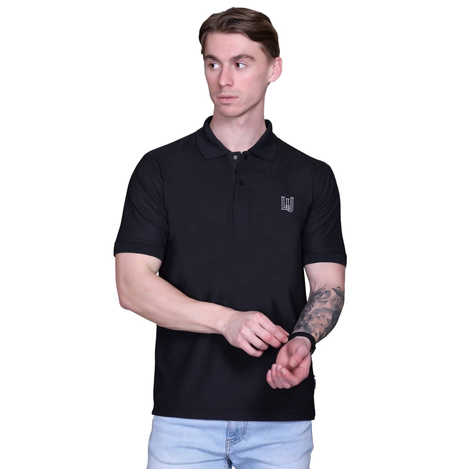 Looks United Cotton Blend Regular Fit Solid Half Sleeves Men's Mandarin Collar T-Shirt - Black ( Pack of 1 )     			Looks United Cotton Blend Regular Fit Solid Half Sleeves Men's Mandarin Collar T-Shirt - Black ( Pack of 1 )