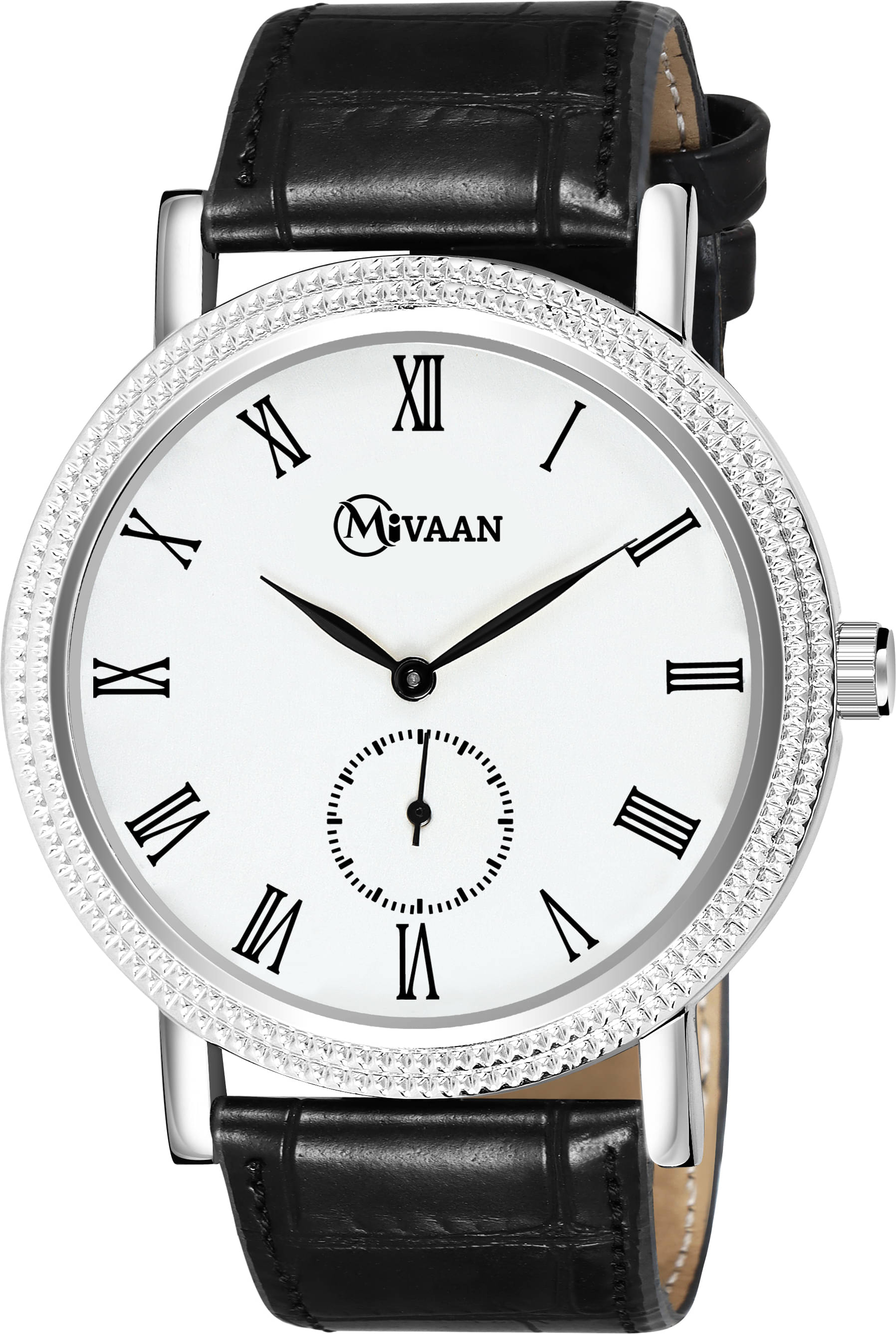     			MIVAAN Black Leather Analog Men's Watch