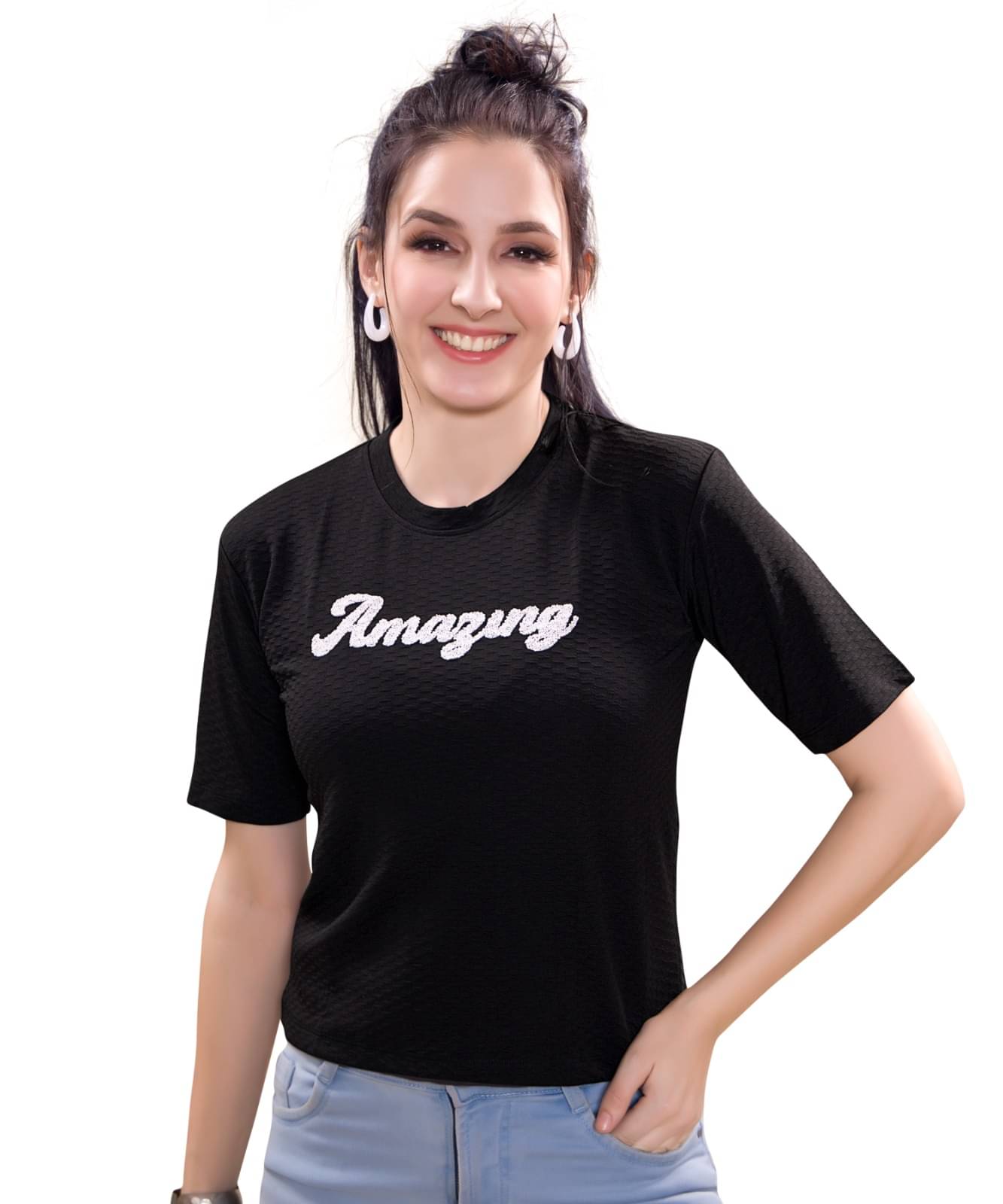 Monisha Plus Women's Cotton Blend Regular Top ( Black ) Monisha Plus Women's Cotton Blend Regular Top ( Black )