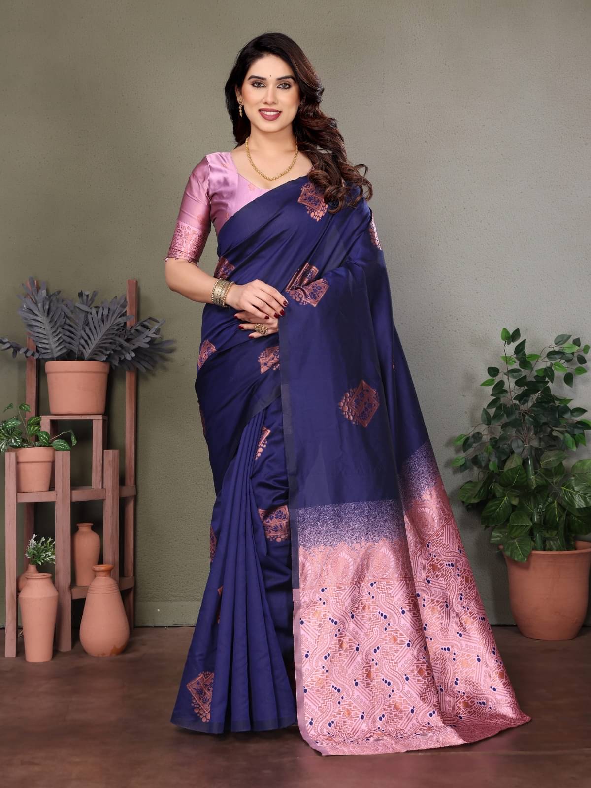     			PHORIA STYLE Banarasi Silk Woven Saree With Unstitched Blouse Piece ( Blue )