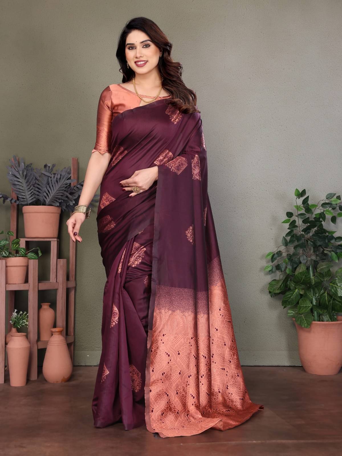PHORIA STYLE Banarasi Silk Woven Saree With Unstitched Blouse Piece ( Maroon ) PHORIA STYLE Banarasi Silk Woven Saree With Unstitched Blouse Piece ( Maroon )