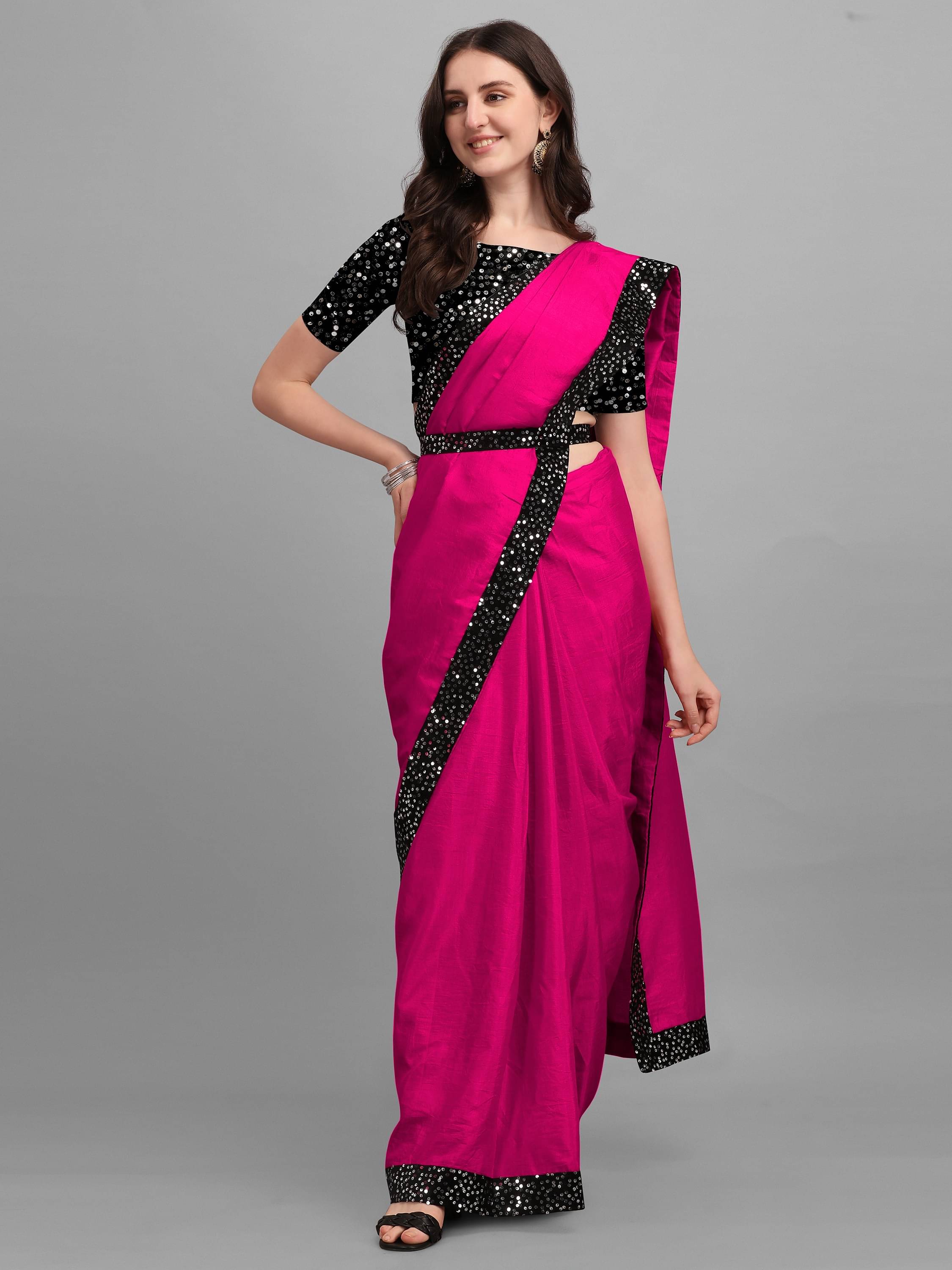     			Parmila Fashion Chiffon Embellished Saree With Unstitched Blouse Piece ( Pink )