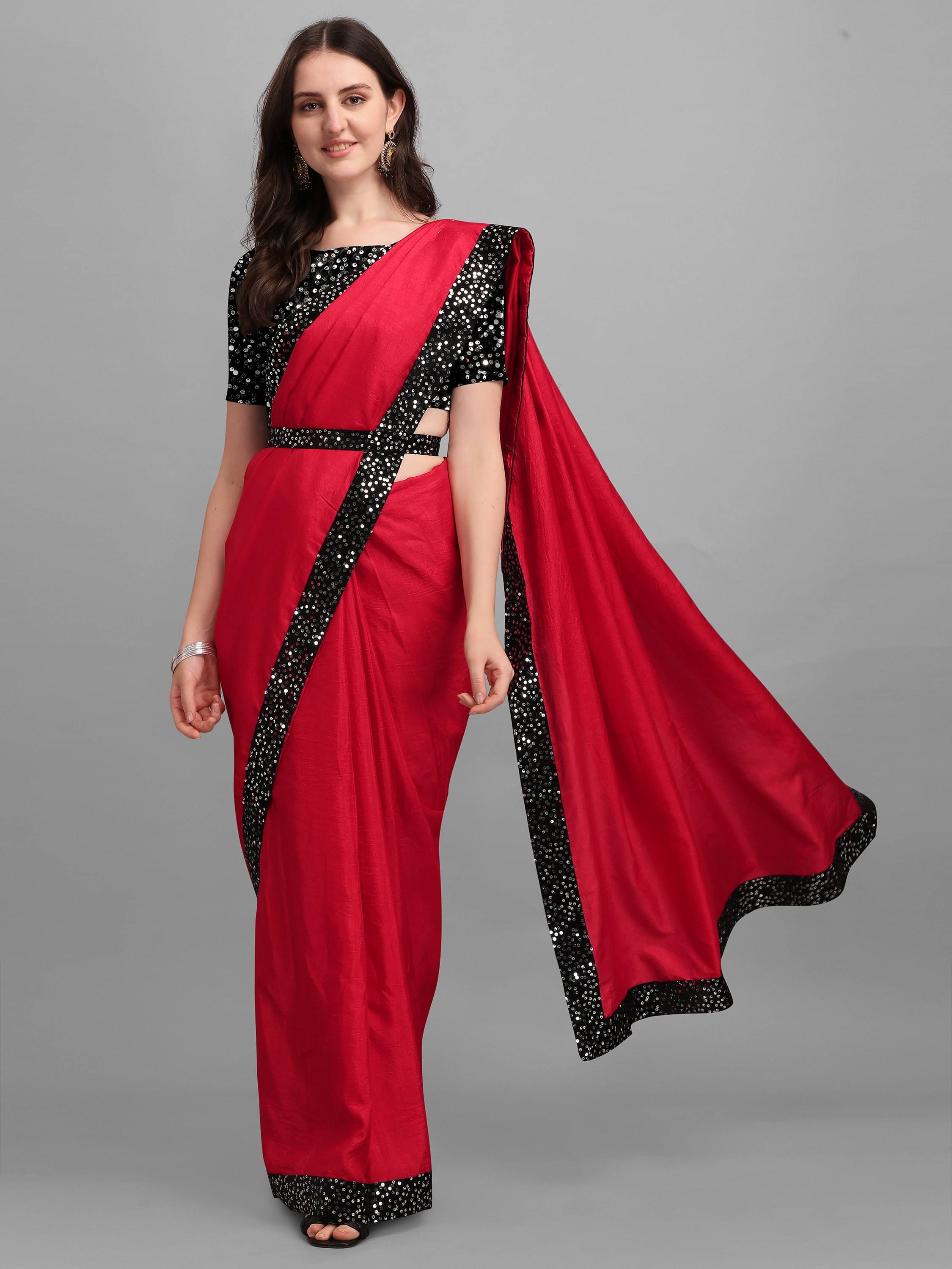Parmila Fashion Chiffon Embellished Saree With Unstitched Blouse Piece ( Red ) Parmila Fashion Chiffon Embellished Saree With Unstitched Blouse Piece ( Red )