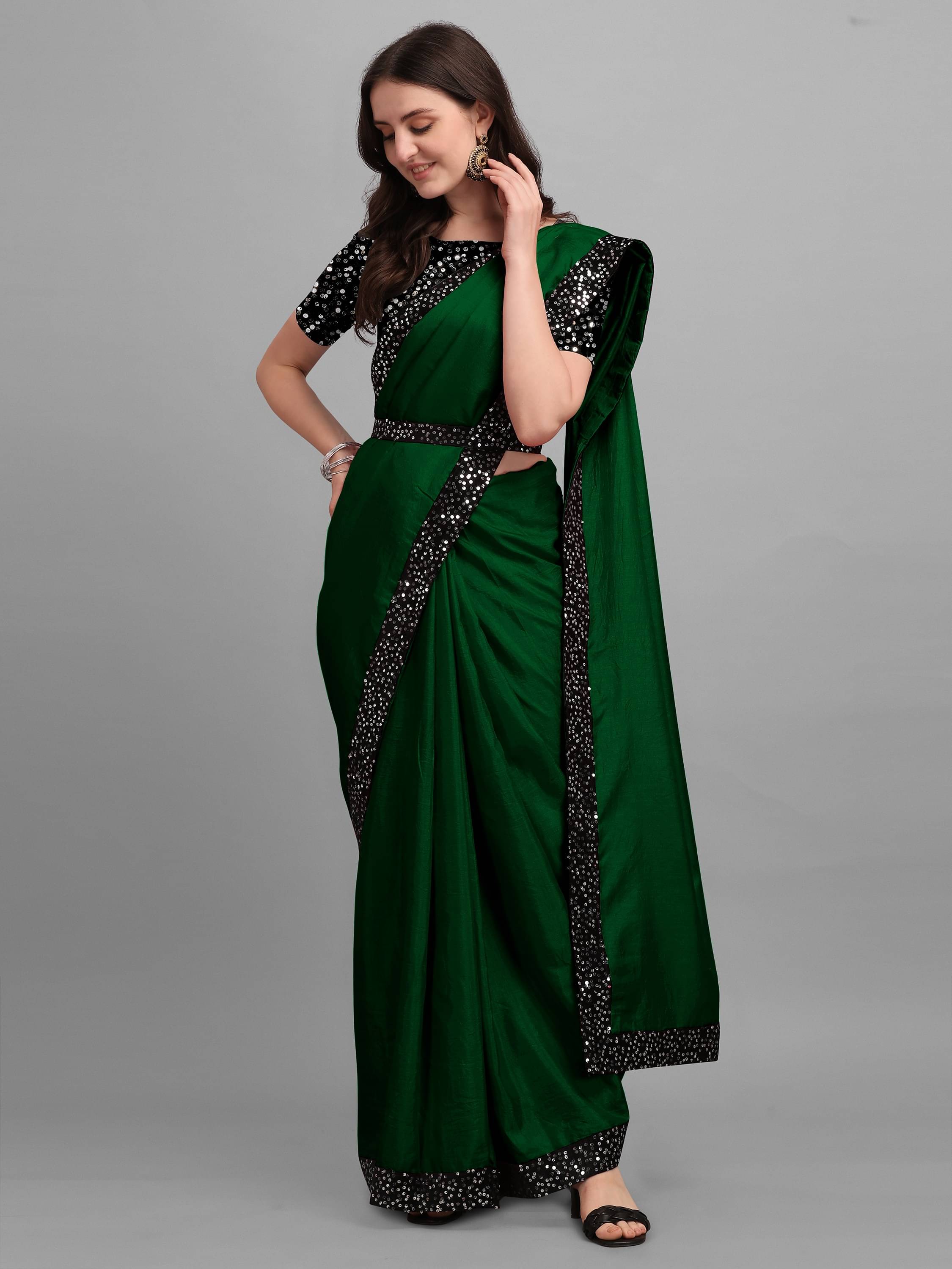 Parmila Fashion Chiffon Embellished Saree With Unstitched Blouse Piece ( Green ) Parmila Fashion Chiffon Embellished Saree With Unstitched Blouse Piece ( Green )