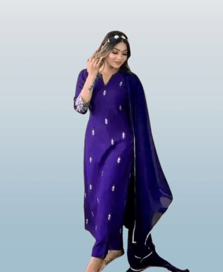 QPEEZ Pack of 1 Rayon Embroidered Straight Women's Kurti with Dupatta - ( Purple ) QPEEZ Pack of 1 Rayon Embroidered Straight Women's Kurti with Dupatta - ( Purple )