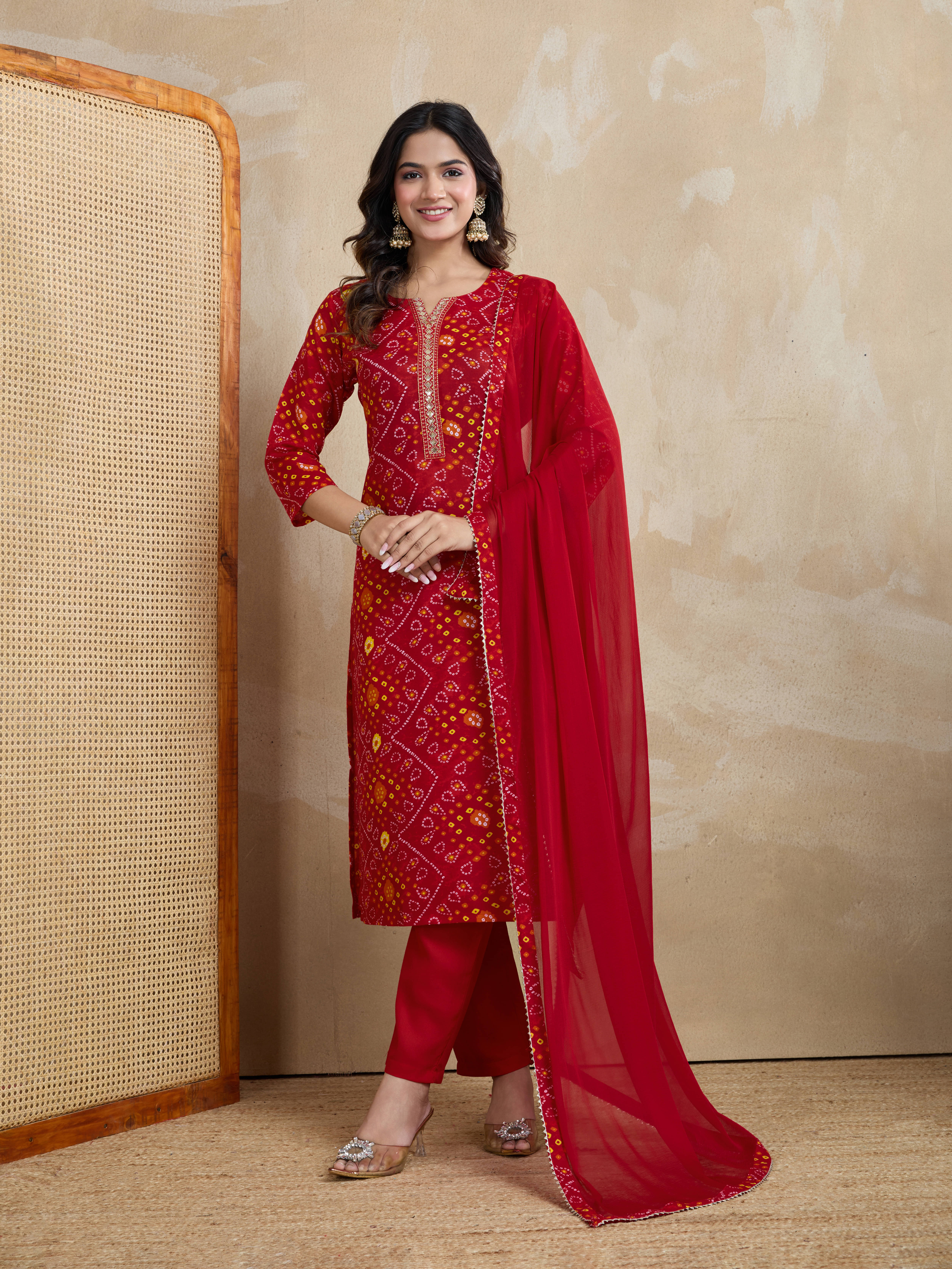     			RAS RANI Cotton Printed Kurti With Pants Women's Stitched Salwar Suit - RED ( Pack of 1 )