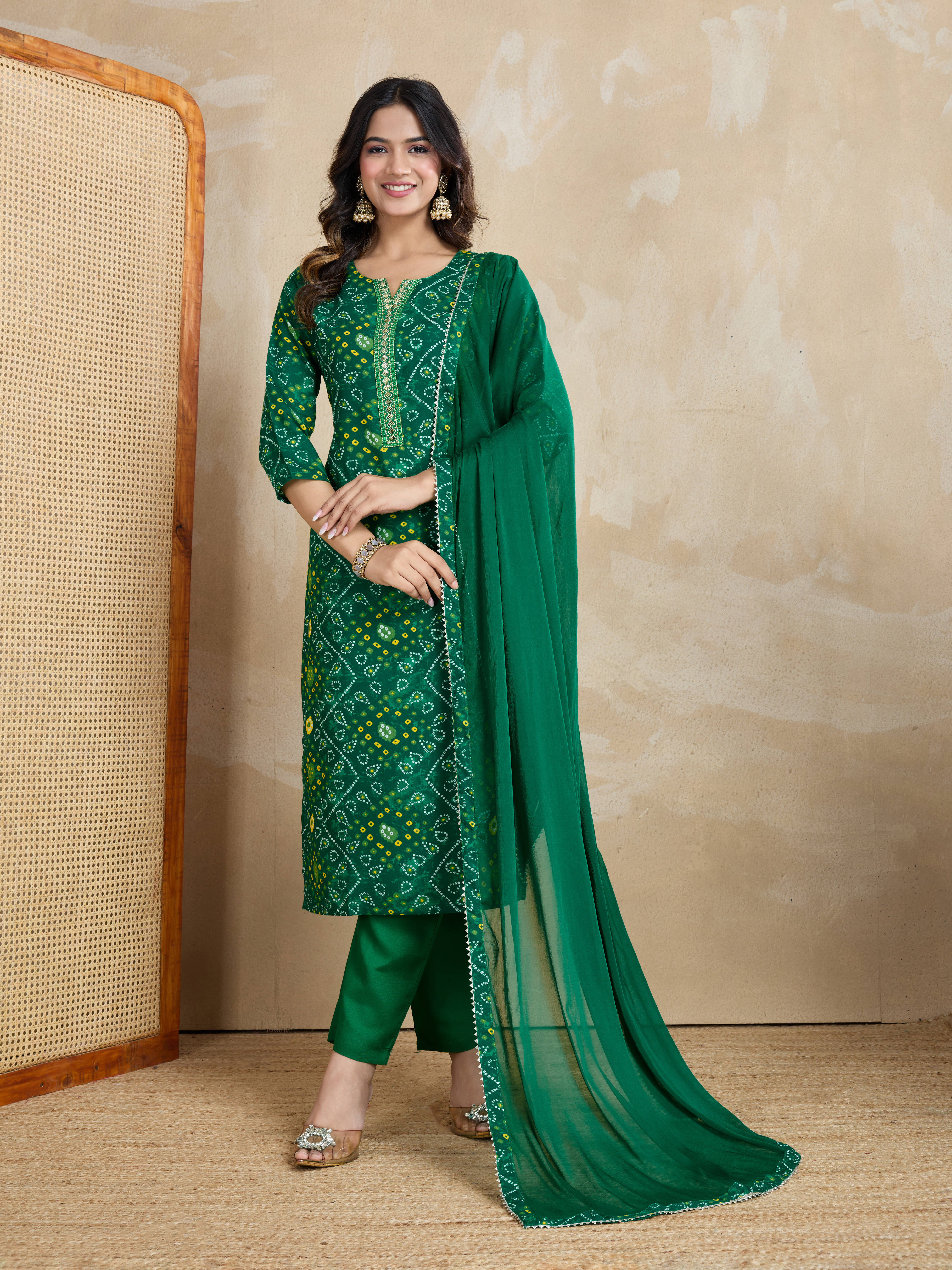 RAS RANI Cotton Printed Kurti With Pants Women's Stitched Salwar Suit - GREEN ( Pack of 1 )