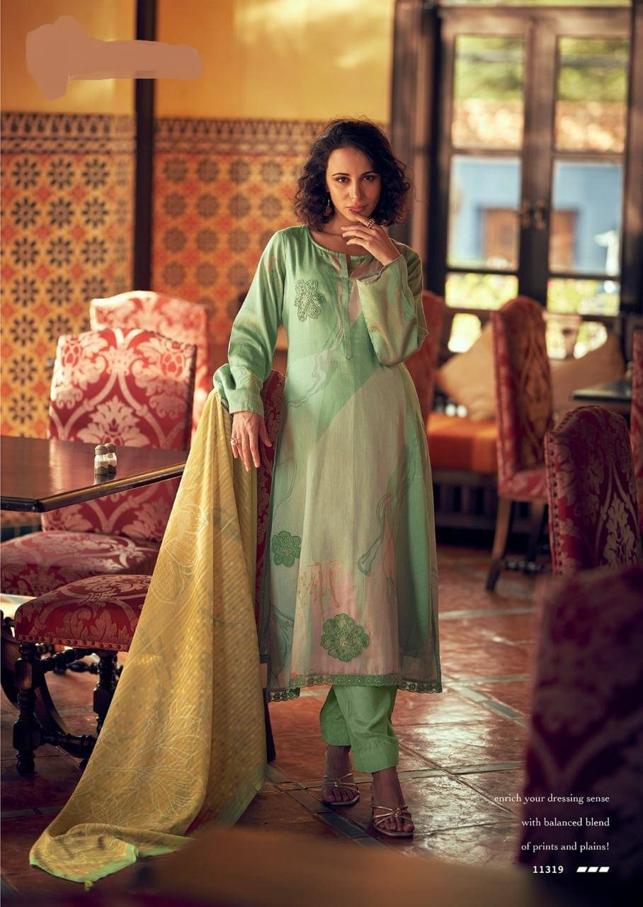     			RCPC Unstitched Cotton Blend Embroidered Dress Material - Green ( Pack of 1 )