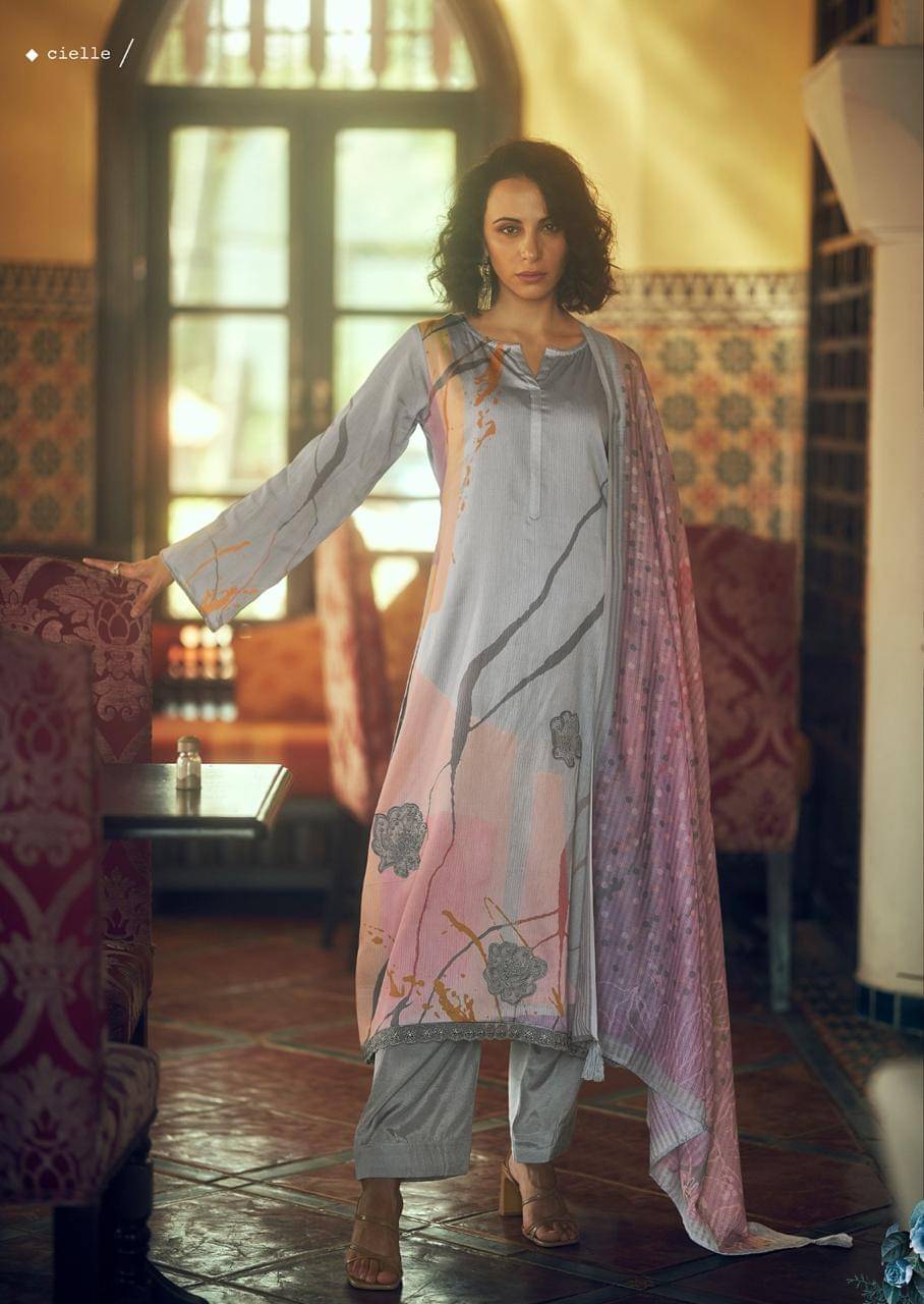     			RCPC Unstitched Cotton Blend Printed Dress Material - Light Grey ( Pack of 1 )