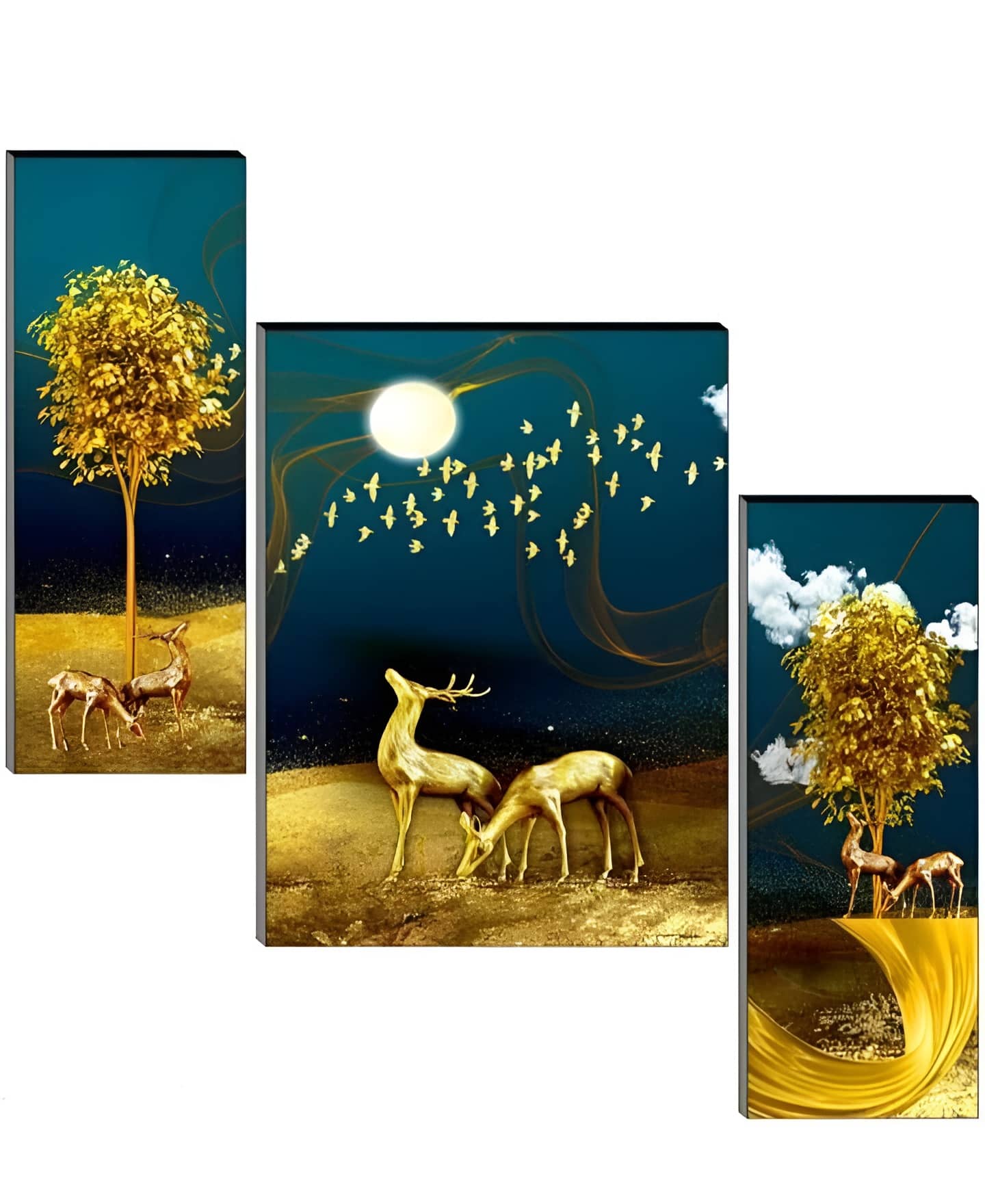 SNDArt Set Of 3 Modern Art Deer Wall Paintings For Home Decor 12 x18 inch
