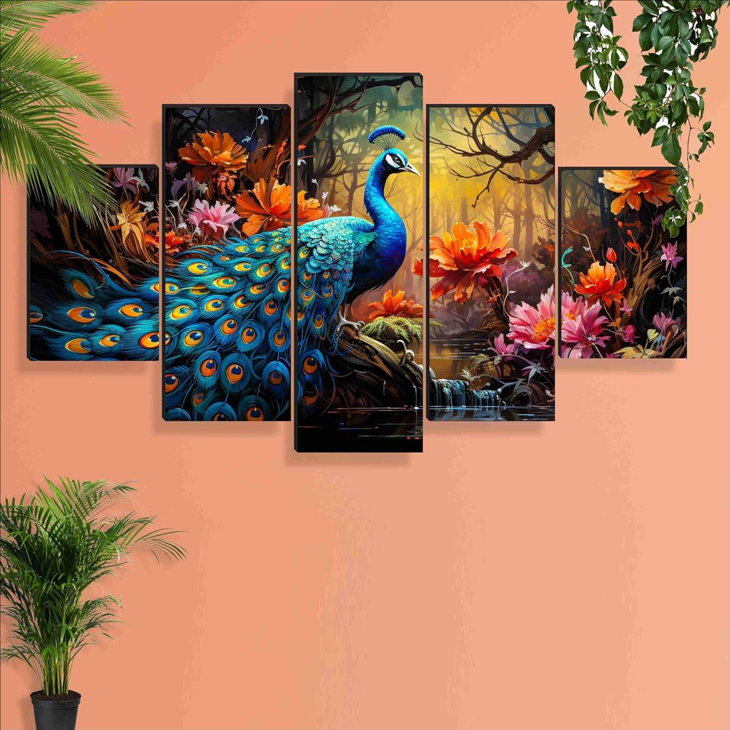 SNDArt Set Of 5 Modern Art Peacock Wall Paintings For Living Room Gift Items/Home Decor Gift Items 18 x30 SNDArt Set Of 5 Modern Art Peacock Wall Paintings For Living Room Gift Items/Home Decor Gift Items 18 x30