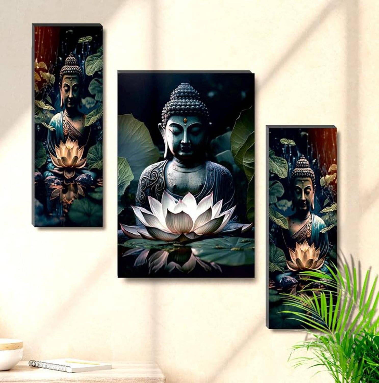 SNDArt Set Of 3 Lord Buddha Wall Paintings For Home Decor Gift Items 12 x 18 inch SNDArt Set Of 3 Lord Buddha Wall Paintings For Home Decor Gift Items 12 x 18 inch