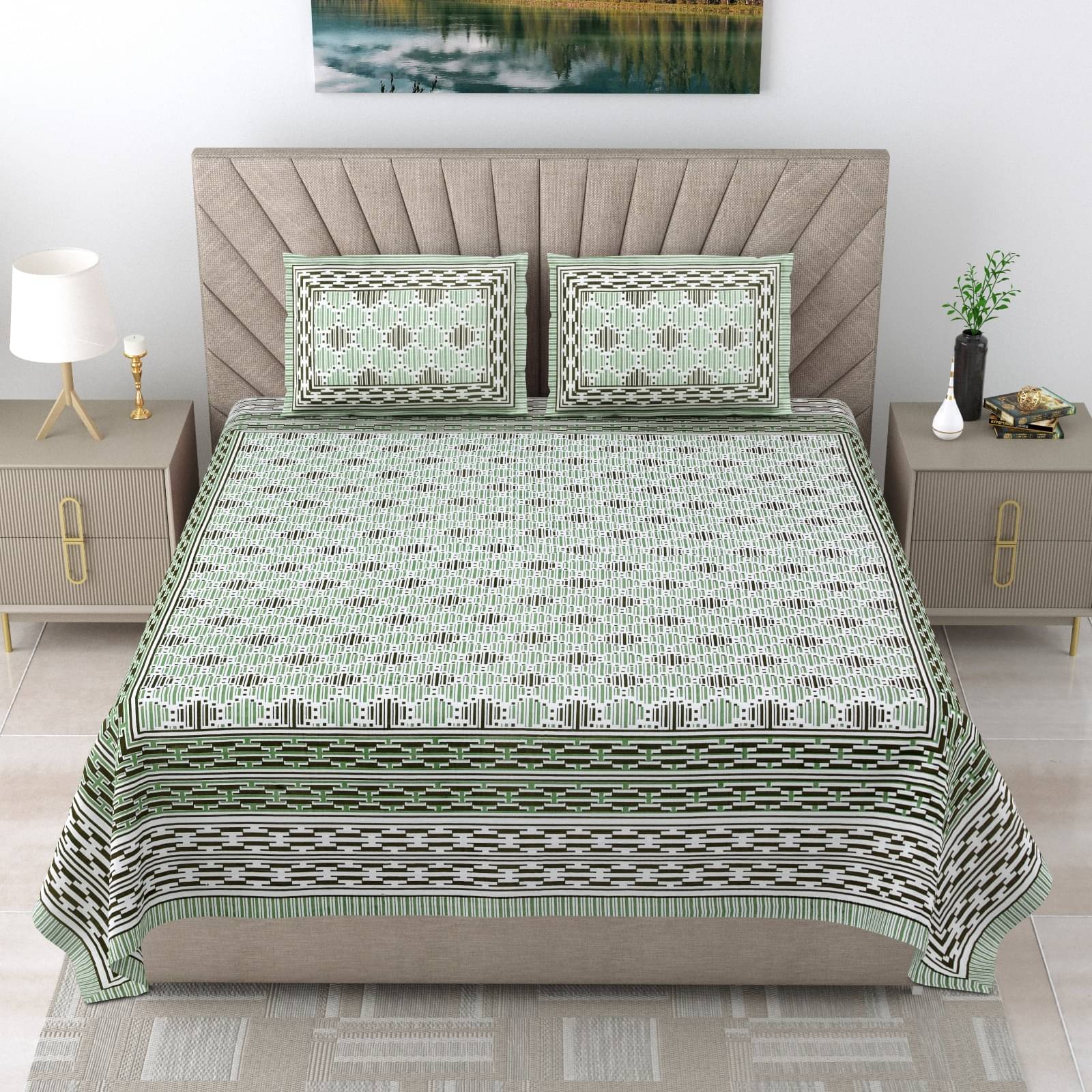 Shubastik Cotton 1 Double Queen Bedsheet with 2 Pillow Covers ( Green ) Shubastik Cotton 1 Double Queen Bedsheet with 2 Pillow Covers ( Green )