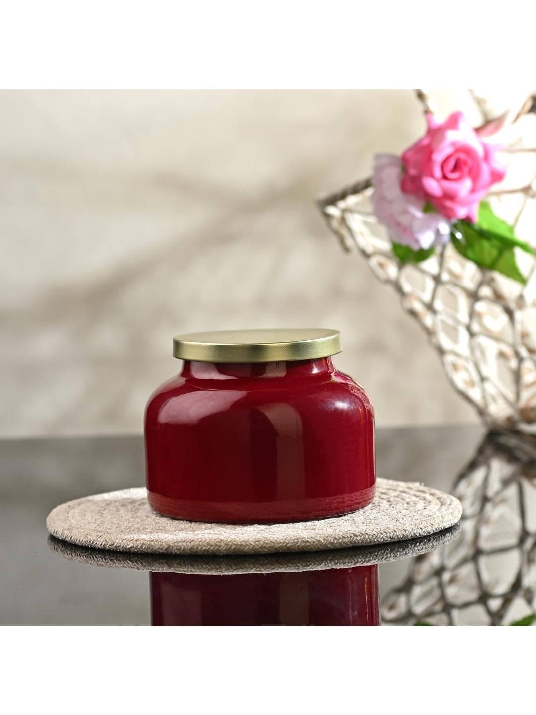     			Somil Clear Storage Jar Glass Red Multi-Purpose Container ( Set of 1 )