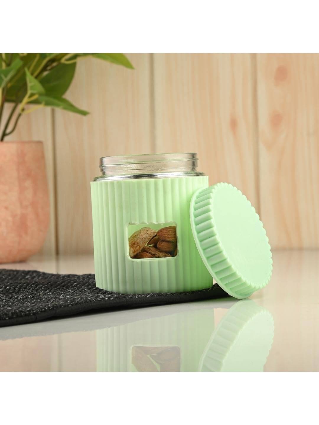     			Somil Clear Storage Jar Glass Green Multi-Purpose Container ( Set of 1 )