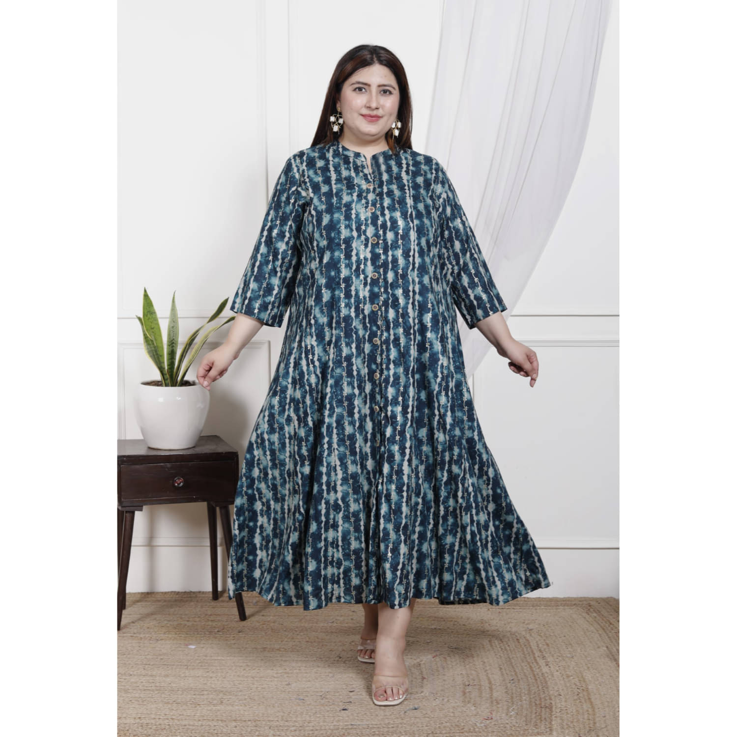 Swasti Women Cotton Blend Printed Gown ( Green ) Swasti Women Cotton Blend Printed Gown ( Green )