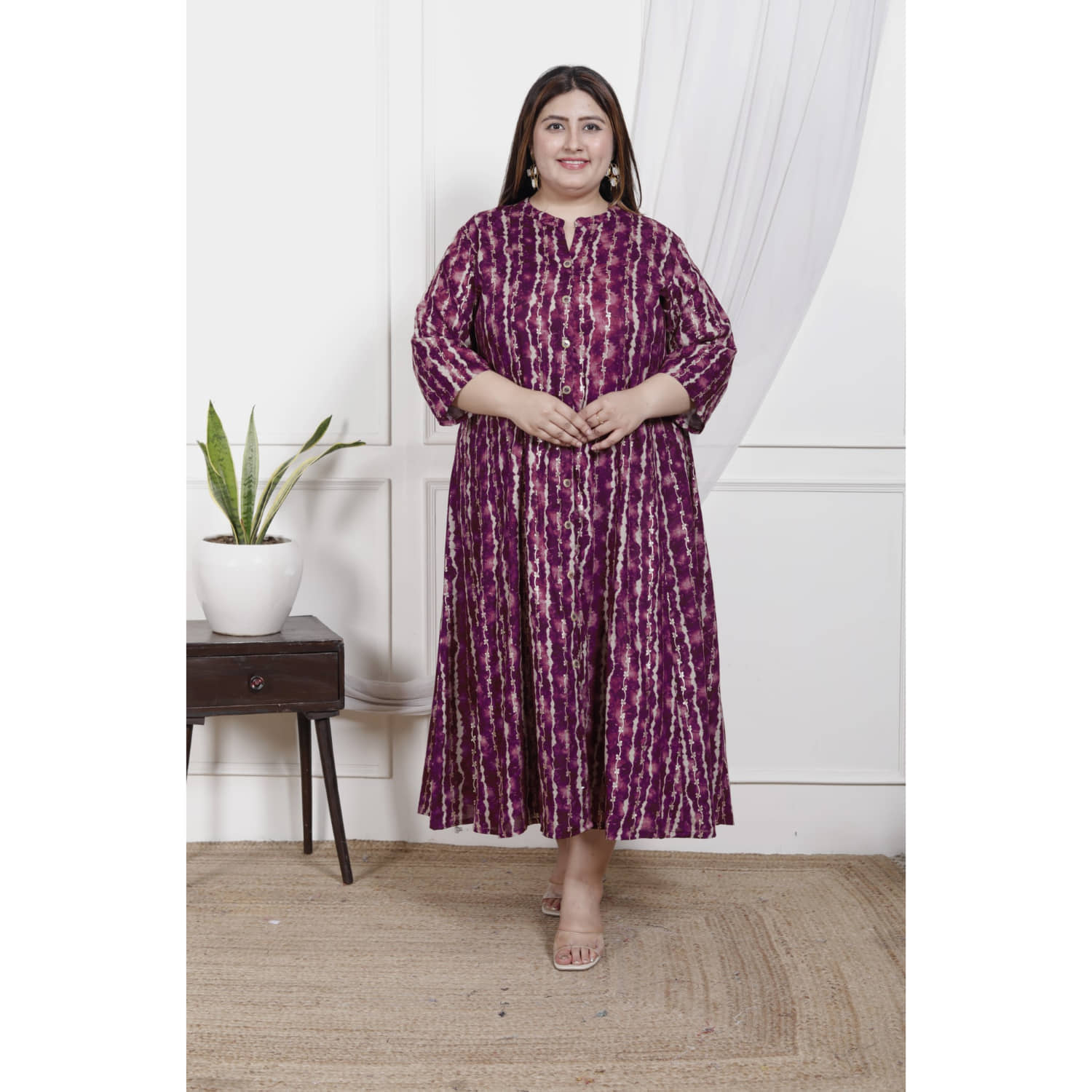 Swasti Women Cotton Blend Printed Gown ( Purple )