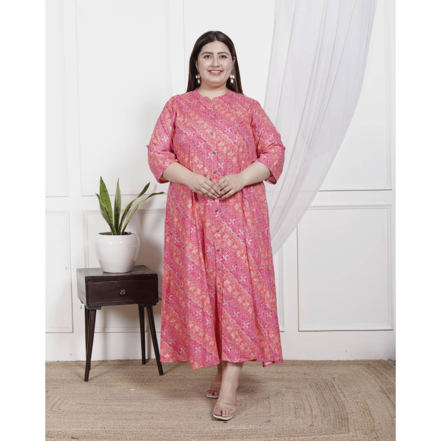     			Swasti Women Cotton Blend Printed Gown ( Pink )