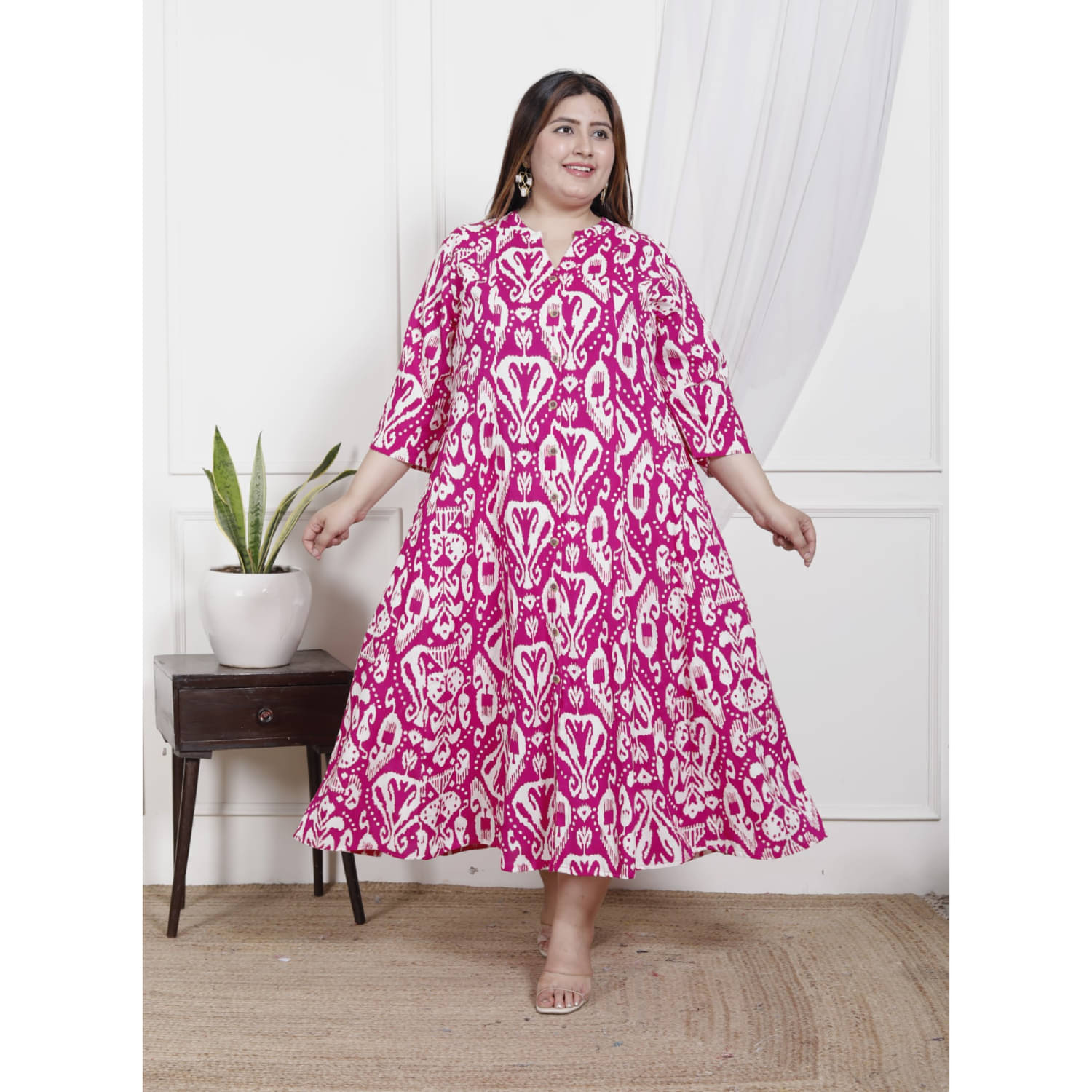 Swasti Women Cotton Blend Printed Gown ( Pink ) Swasti Women Cotton Blend Printed Gown ( Pink )
