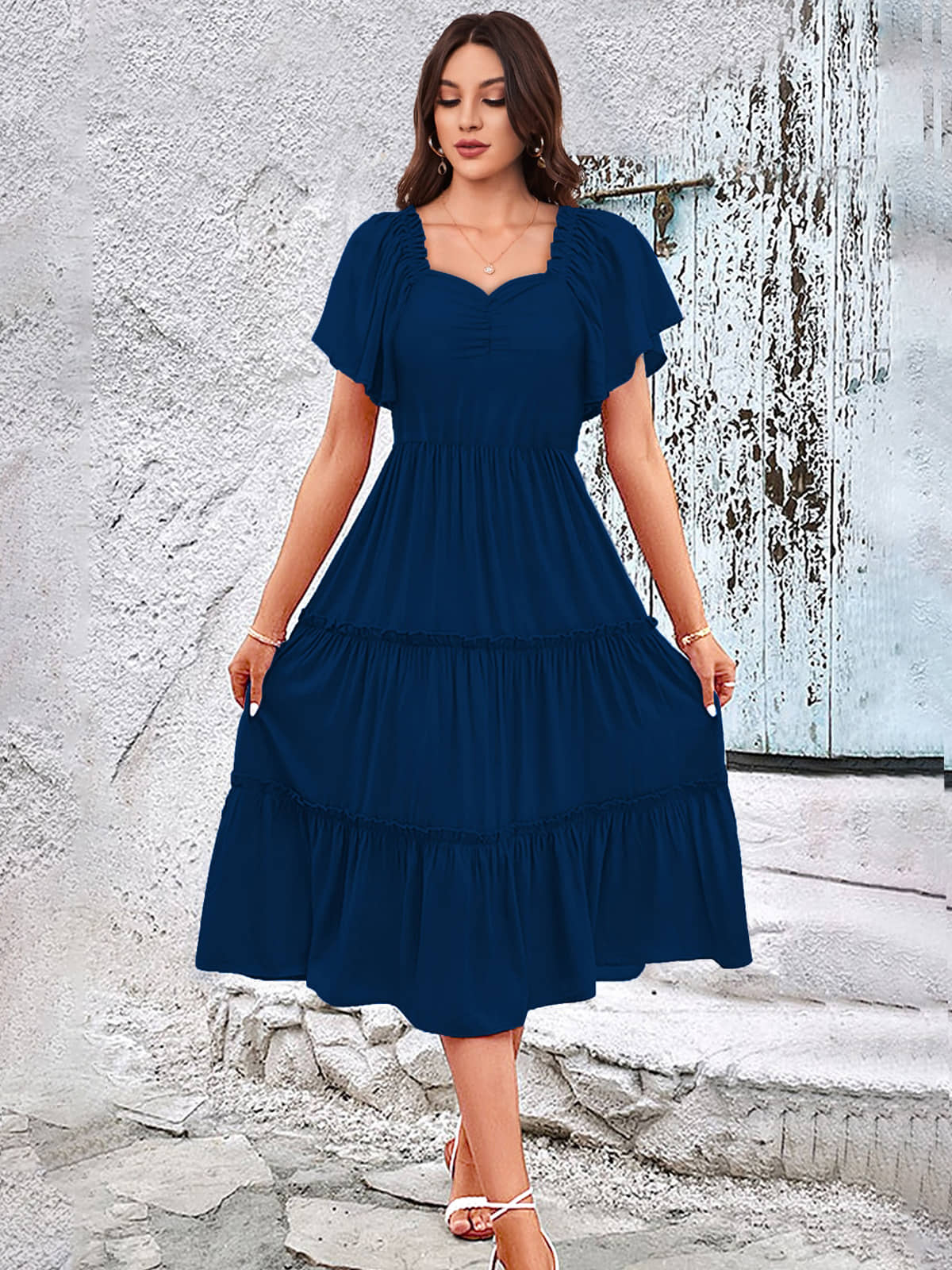 TOOCHKI Women Rayon Solid Fit & Flare Dress ( Teal )