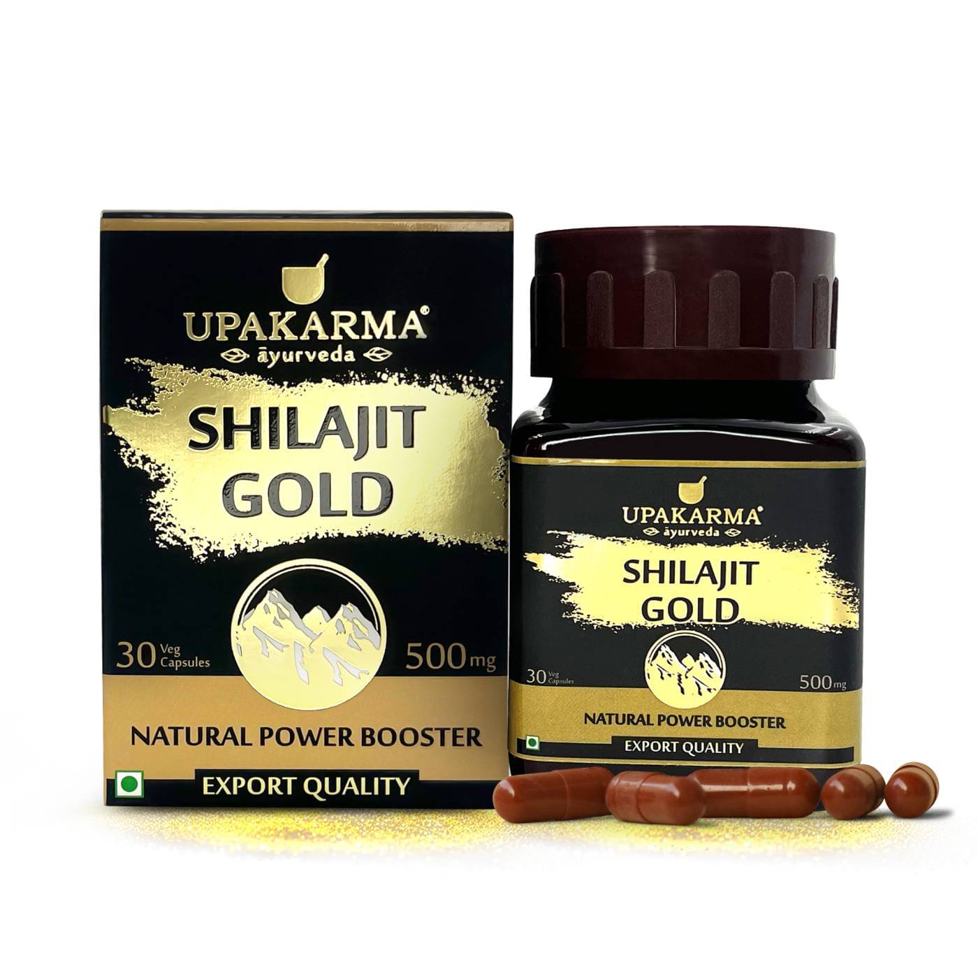     			Upakarma Shilajit Gold 30 Capsules | Contains Gold | For Power, Stamina, Muscle Growth & Energy | Ashwagandha, Gokshura,  Kali Musali & Other Action Herbs