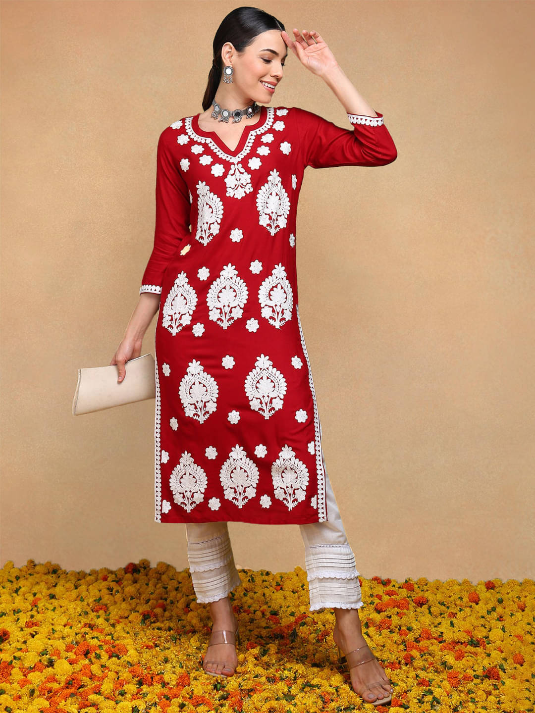 Vaamsi Pack of 1 Rayon Embroidered Straight Women's Kurti - ( Maroon ) Vaamsi Pack of 1 Rayon Embroidered Straight Women's Kurti - ( Maroon )