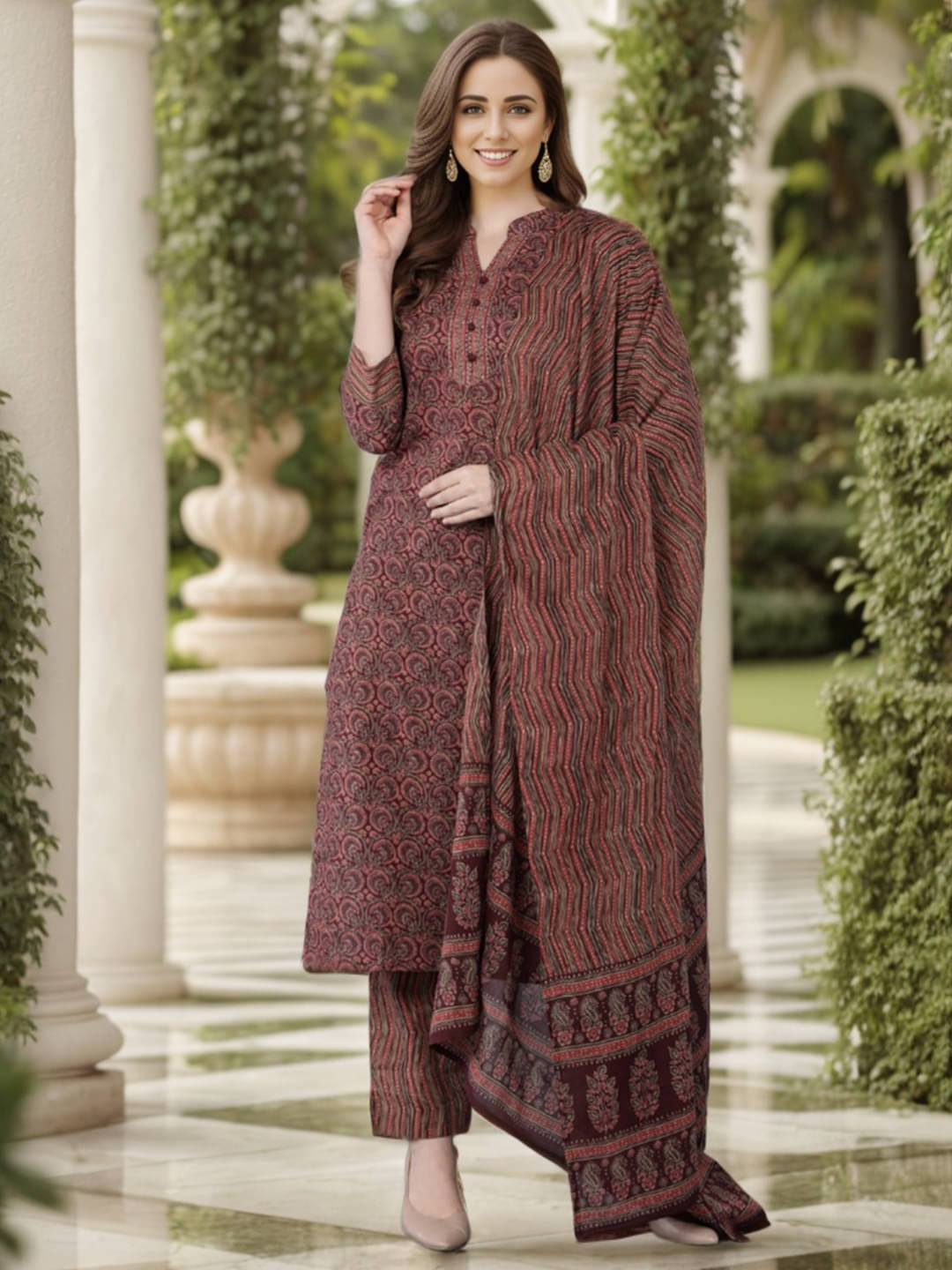 Vaamsi Rayon Printed Kurti With Pants Women's Stitched Salwar Suit - Maroon ( Pack of 1 ) Vaamsi Rayon Printed Kurti With Pants Women's Stitched Salwar Suit - Maroon ( Pack of 1 )
