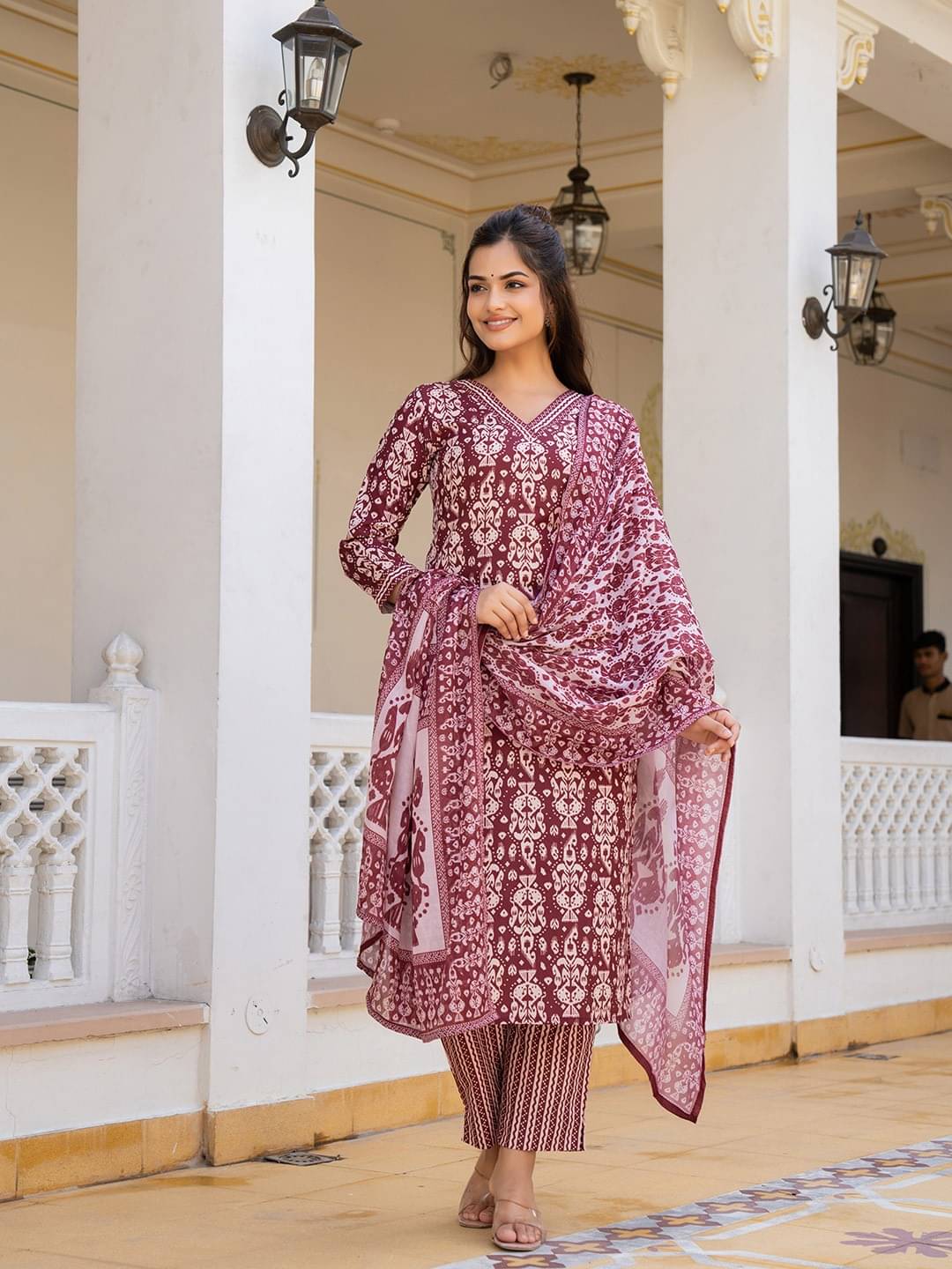 Vaamsi Rayon Printed Kurti With Pants Women's Stitched Salwar Suit - Maroon ( Pack of 1 ) Vaamsi Rayon Printed Kurti With Pants Women's Stitched Salwar Suit - Maroon ( Pack of 1 )