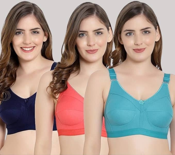 AA R HOSIERY Pack of 3 Cotton Non Padded Everyday Bra For Women ( Multicolor )