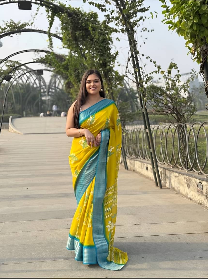 Bhuwal Fashion Crepe Printed Saree With Unstitched Blouse Piece ( Yellow1 ) Bhuwal Fashion Crepe Printed Saree With Unstitched Blouse Piece ( Yellow1 )