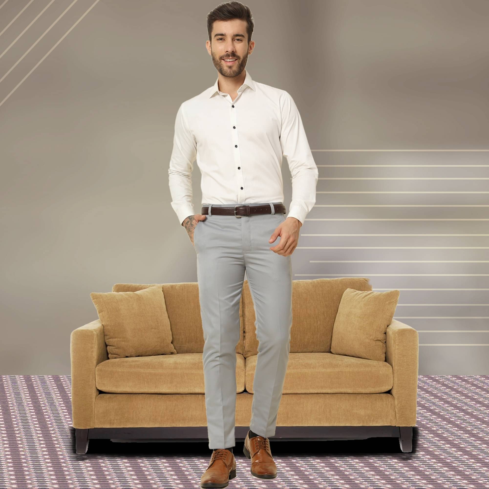     			DUCOHIVE Regular Flat Men's Formal Trouser - Light Grey ( Pack of 1 )