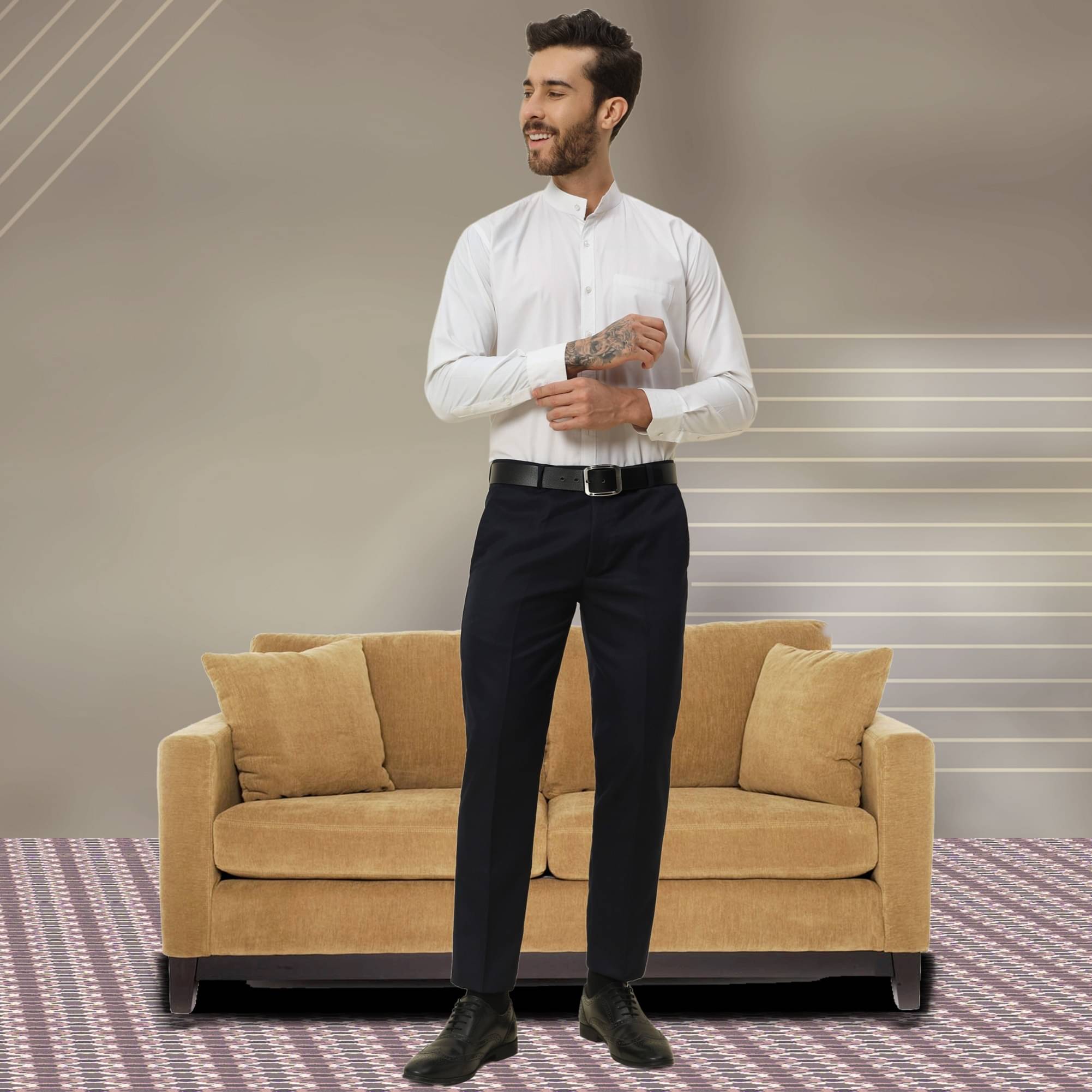     			DUCOHIVE Regular Flat Men's Formal Trouser - Navy Blue ( Pack of 1 )