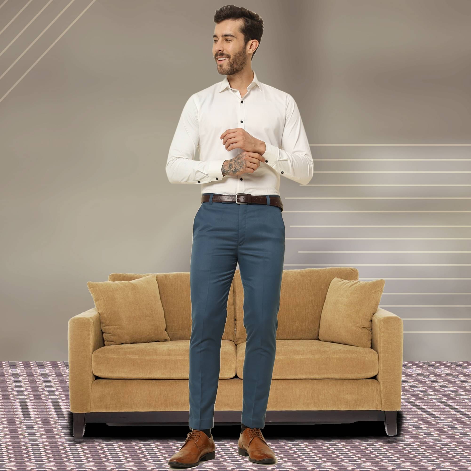     			DUCOHIVE Regular Flat Men's Formal Trouser - Blue ( Pack of 1 )