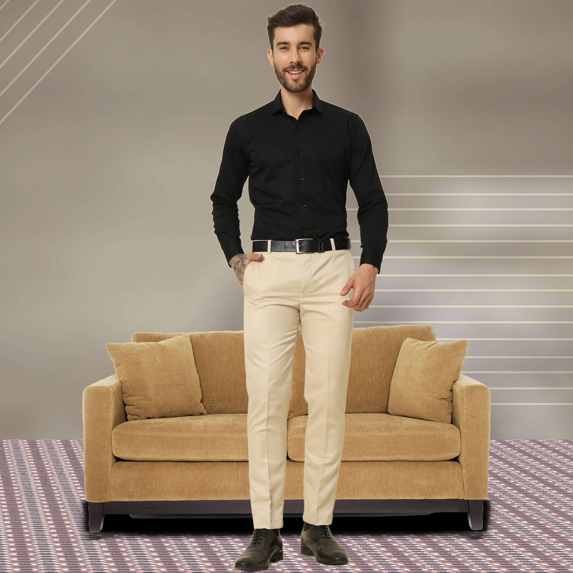     			DUCOHIVE Regular Flat Men's Formal Trouser - Cream ( Pack of 1 )