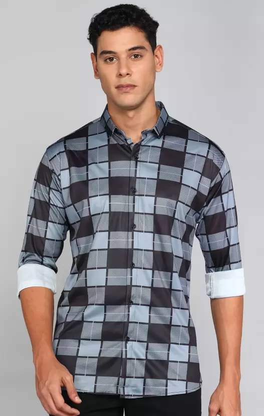     			Hitarth Fashion Satin Regular Fit Checks Full Sleeves Men's Casual Shirt - Black ( Pack of 1 )
