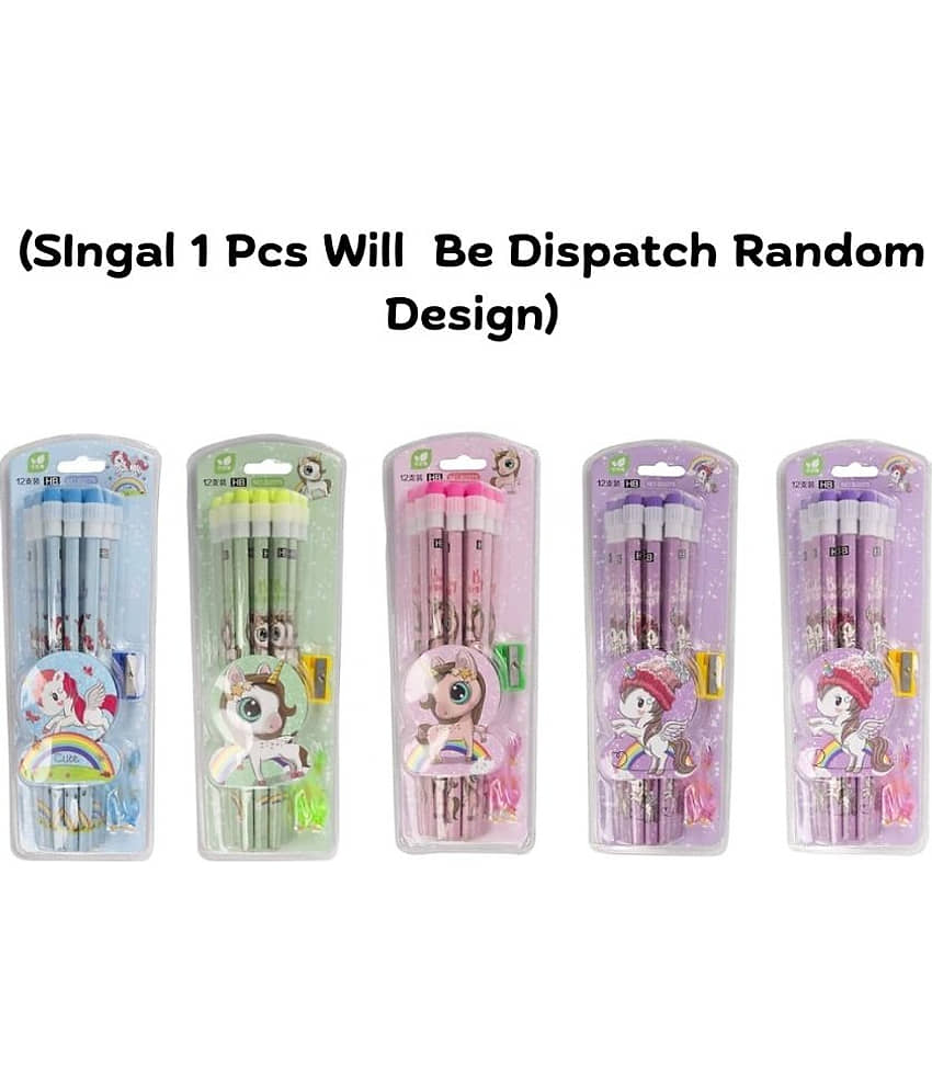 Kalra Magic (Pack1)Random Color Dispatch Unicorn & Astronaut Themed Stationery Set Pencils Eraser Sharpener & Ruler for Kids (12 Pcs Pencil) - Stationery | Buy online on ZillyBuy