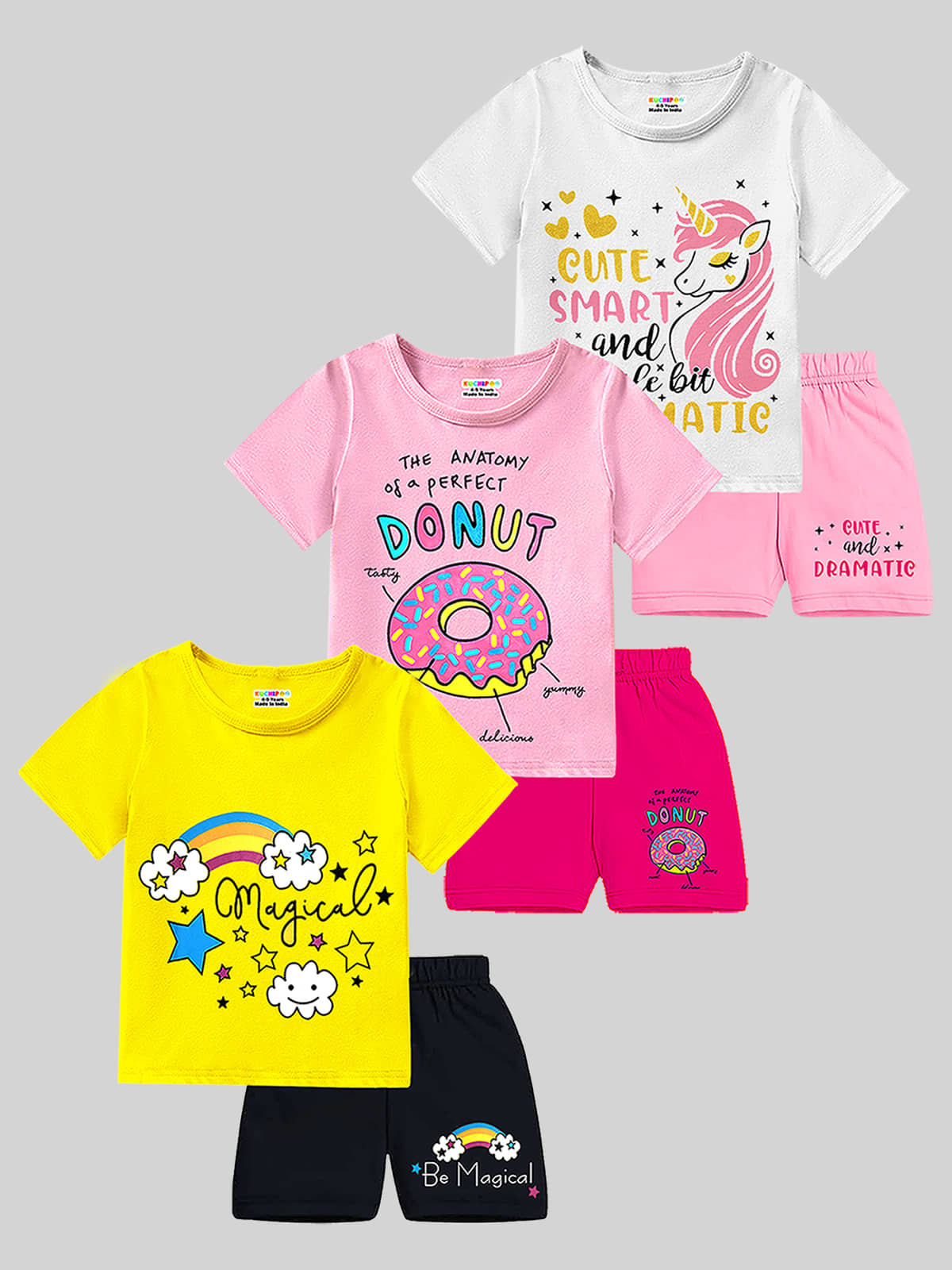 Kuchipoo Pack of 3 Girls Cotton Blend Nightsuit Set ( Multicolor 14 ) - Nightwear & Loungewear | Buy online on ZillyBuy