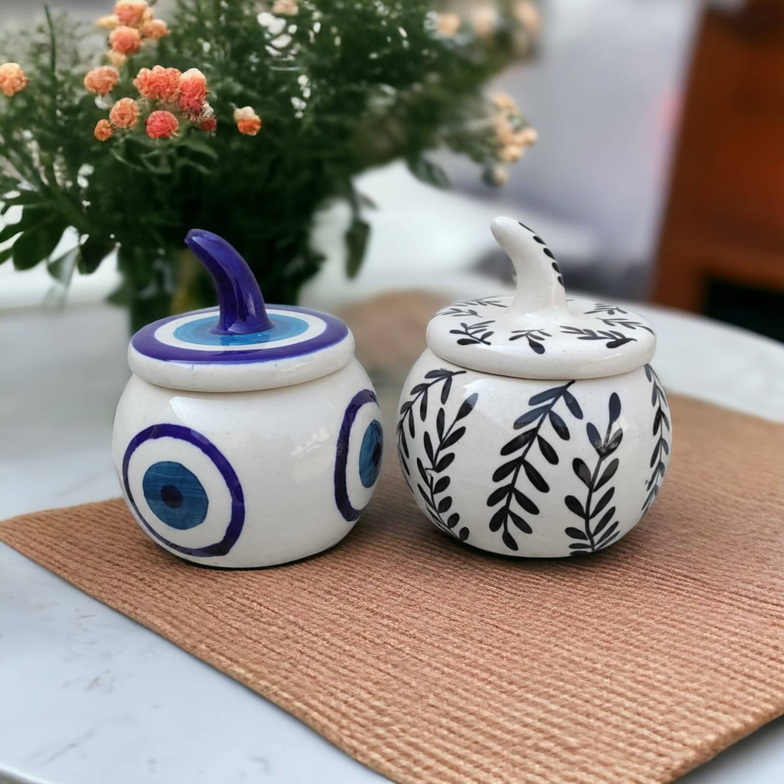     			Malaikah Multi Combo Salt Jar Ceramic Rust Tea/Coffee/Sugar Container ( Set of 2 )
