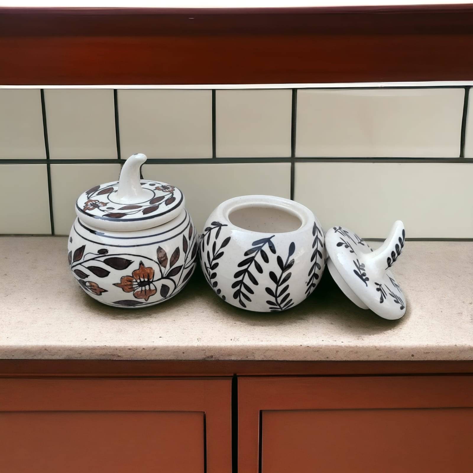 Malaikah Multi Combo Salt Jar Ceramic White Tea/Coffee/Sugar Container ( Set of 2 ) Malaikah Multi Combo Salt Jar Ceramic White Tea/Coffee/Sugar Container ( Set of 2 )