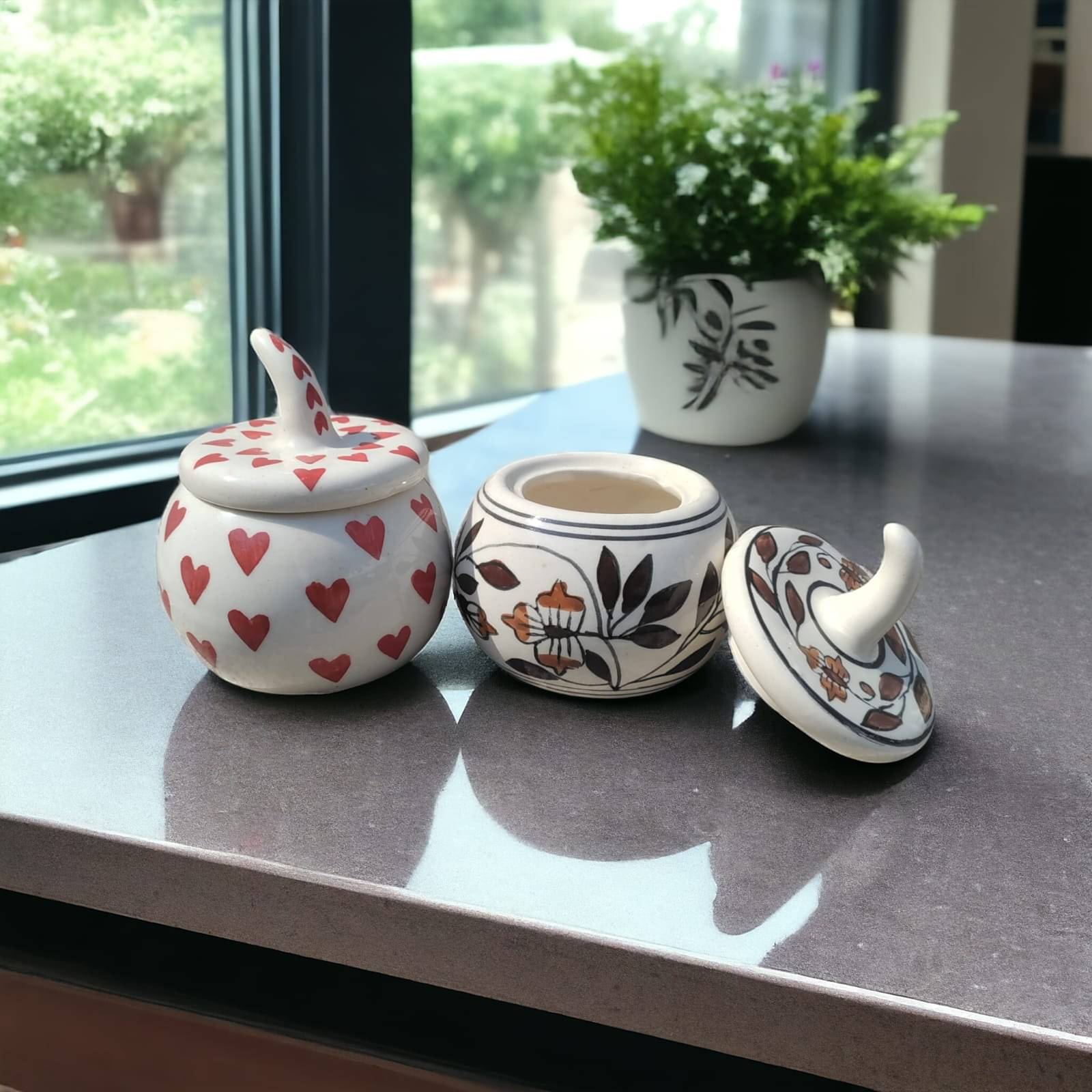     			Malaikah Multi Combo Salt Jar Ceramic Pink Blue Tea/Coffee/Sugar Container ( Set of 2 )