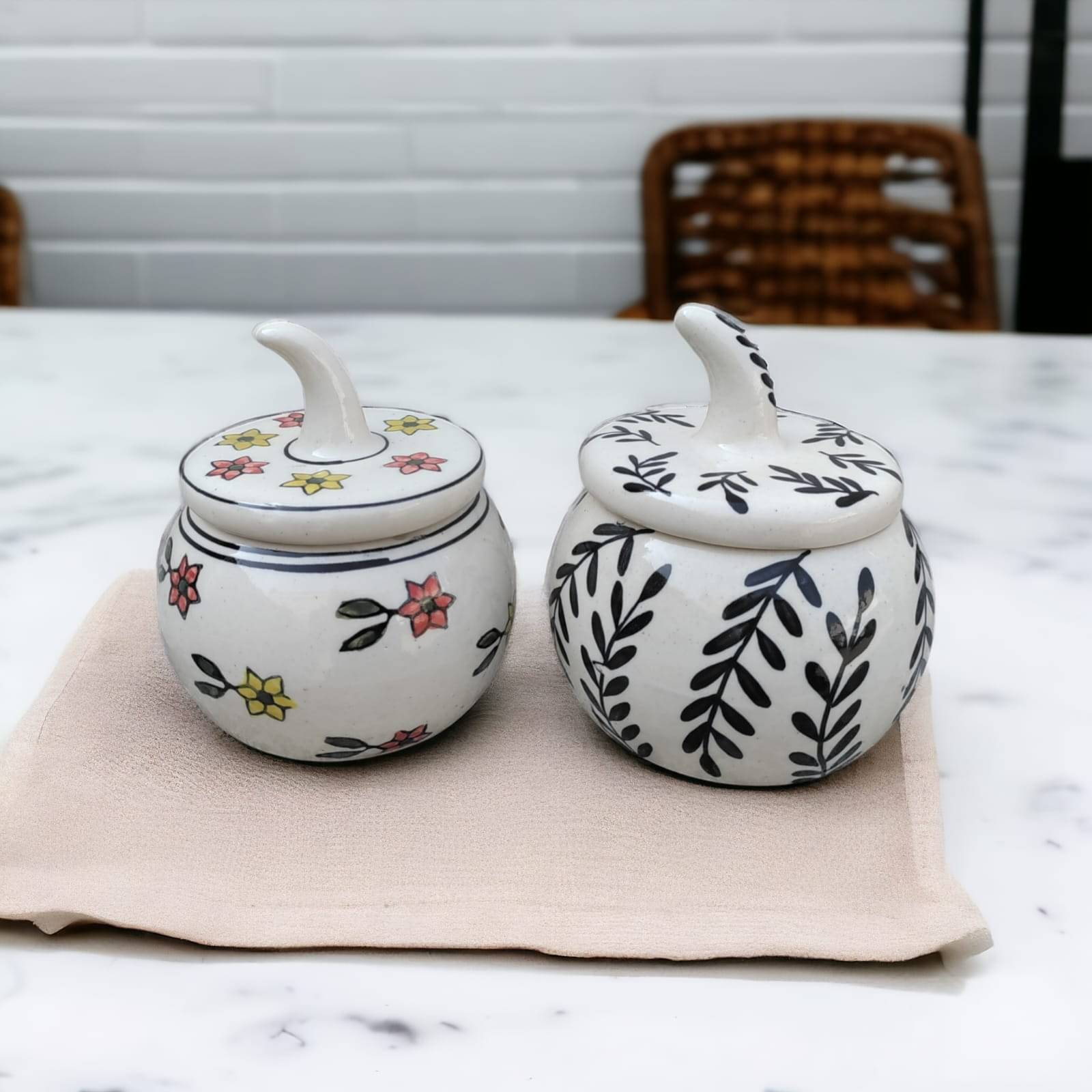     			Malaikah Multi Combo Salt Jar Ceramic Pink Tea/Coffee/Sugar Container ( Set of 2 )